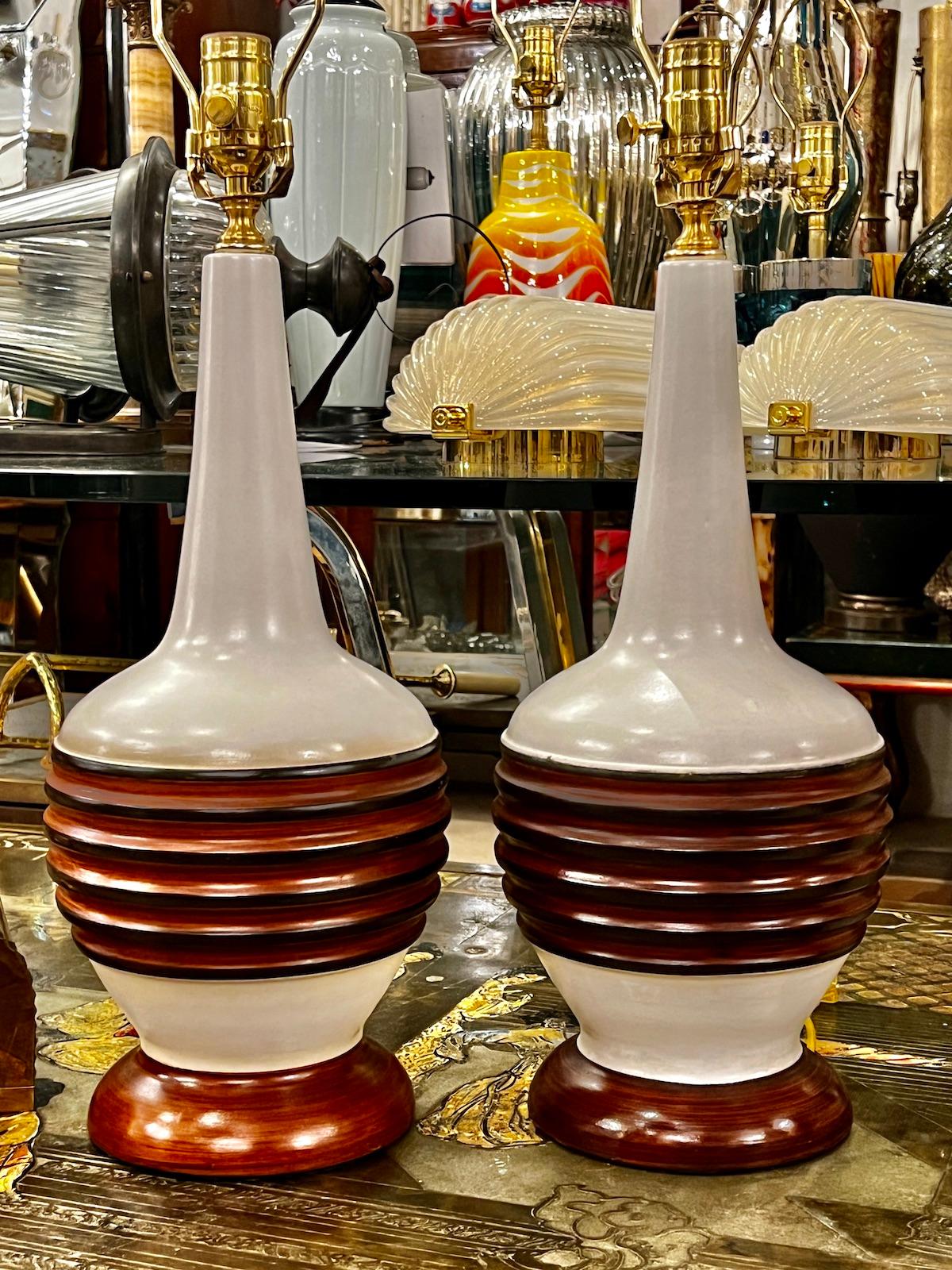 Mid-20th Century Pair of Italian Mid Century Ceramic Table Lamps For Sale