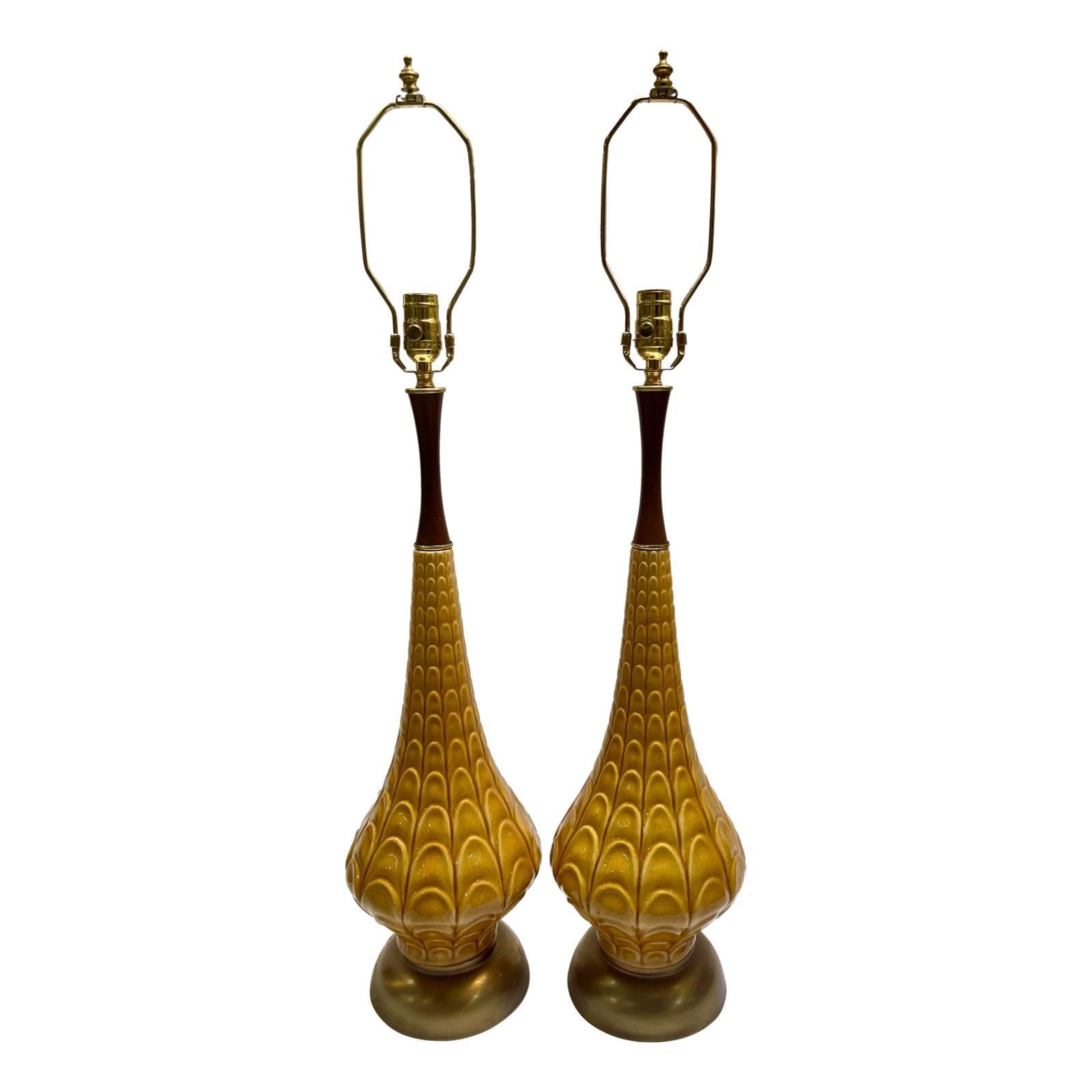 Pair of Italian Mid Century Ceramic Table Lamps For Sale