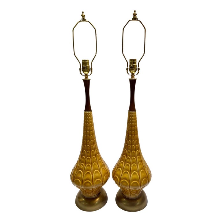 Pair of Italian Mid Century Ceramic Table Lamps For Sale at 1stDibs