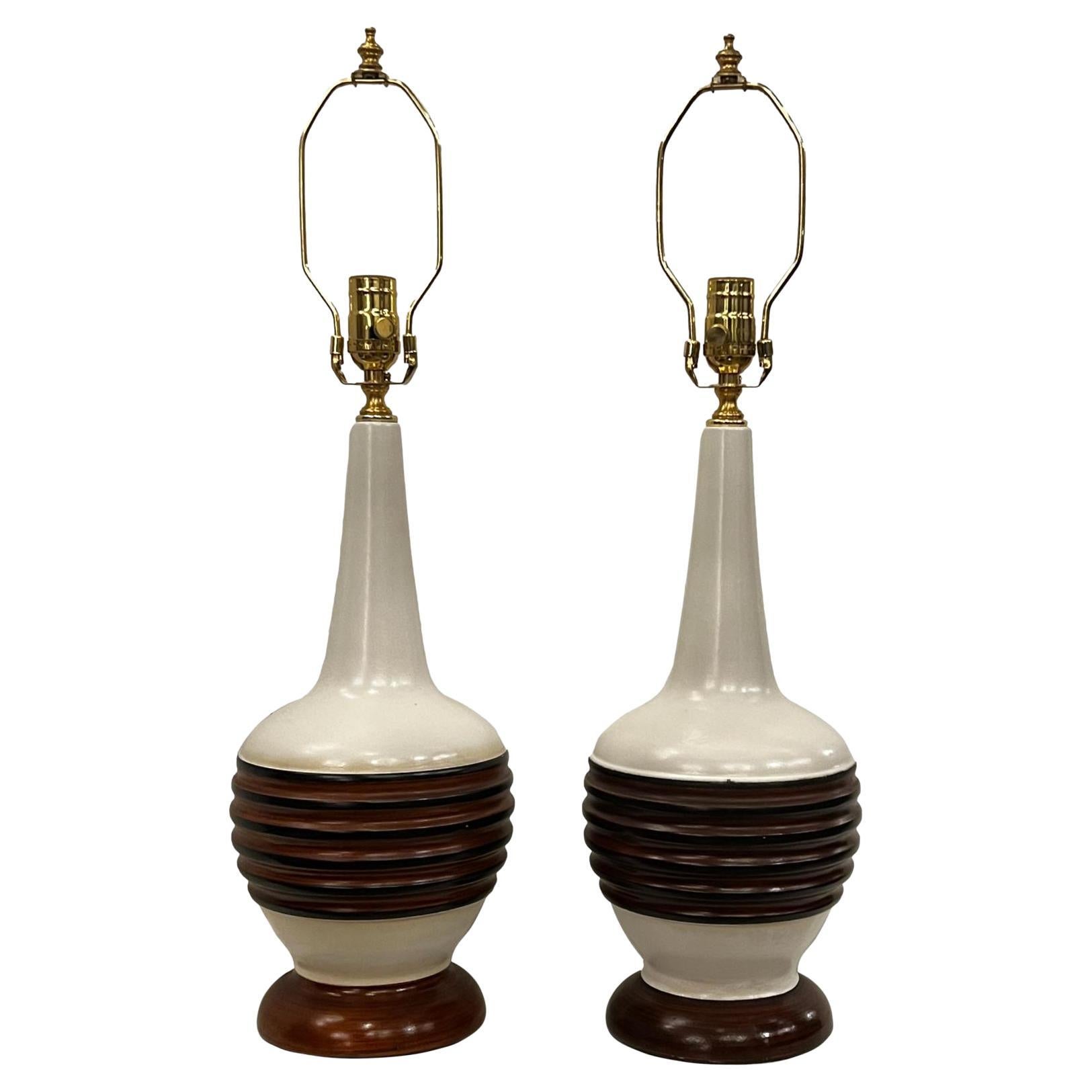 Pair of Italian Mid Century Ceramic Table Lamps For Sale
