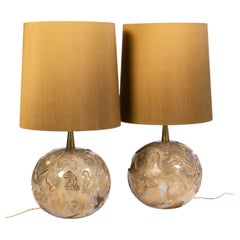 Pair of Italian Mid-Century Ceramic Table Lamps in Gold-Sand Colored Glaze 1980s