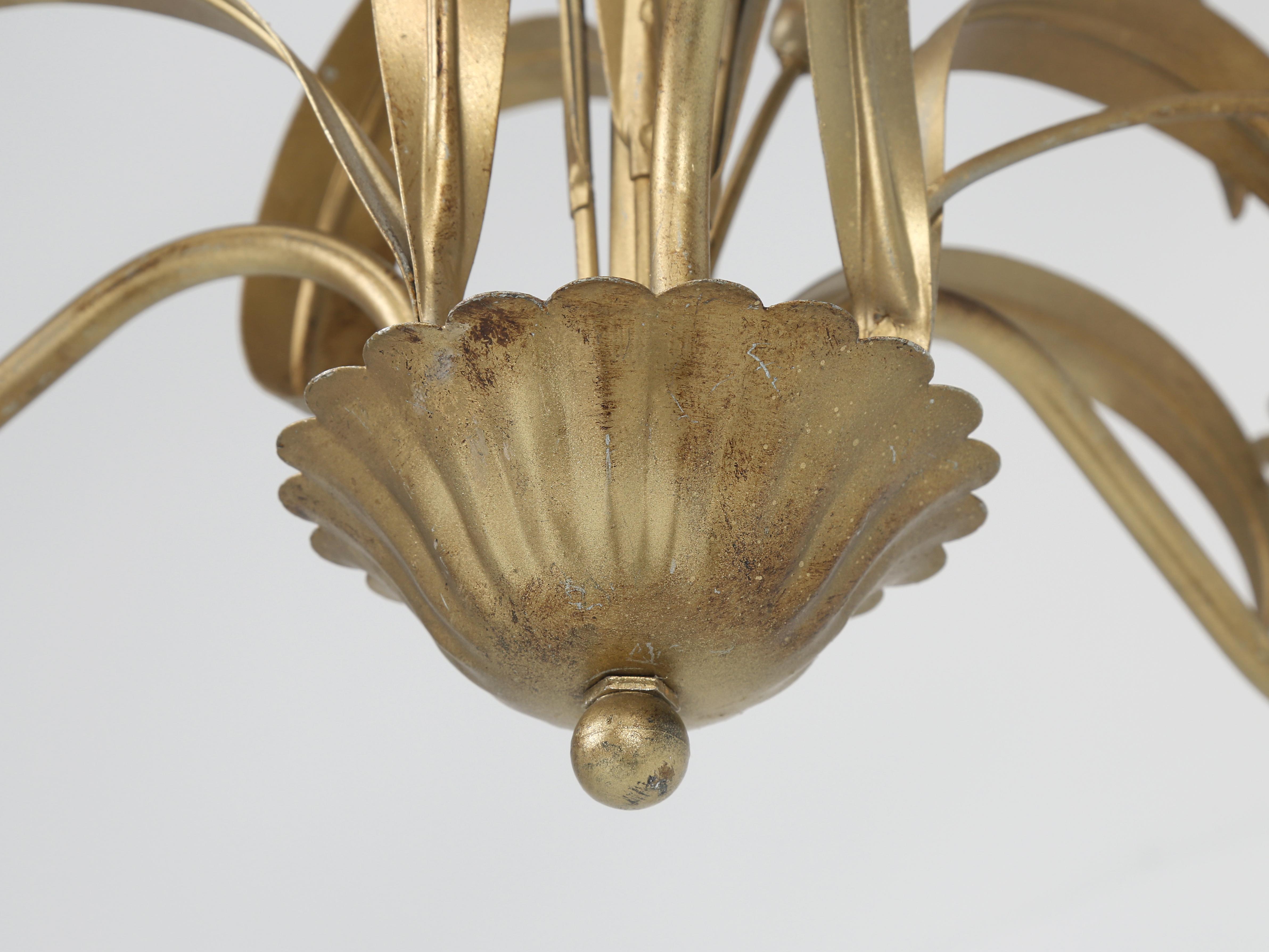 Pair of Italian Midcentury Coco Chanel Style Chandeliers C 1960s in Old Gilding For Sale 5