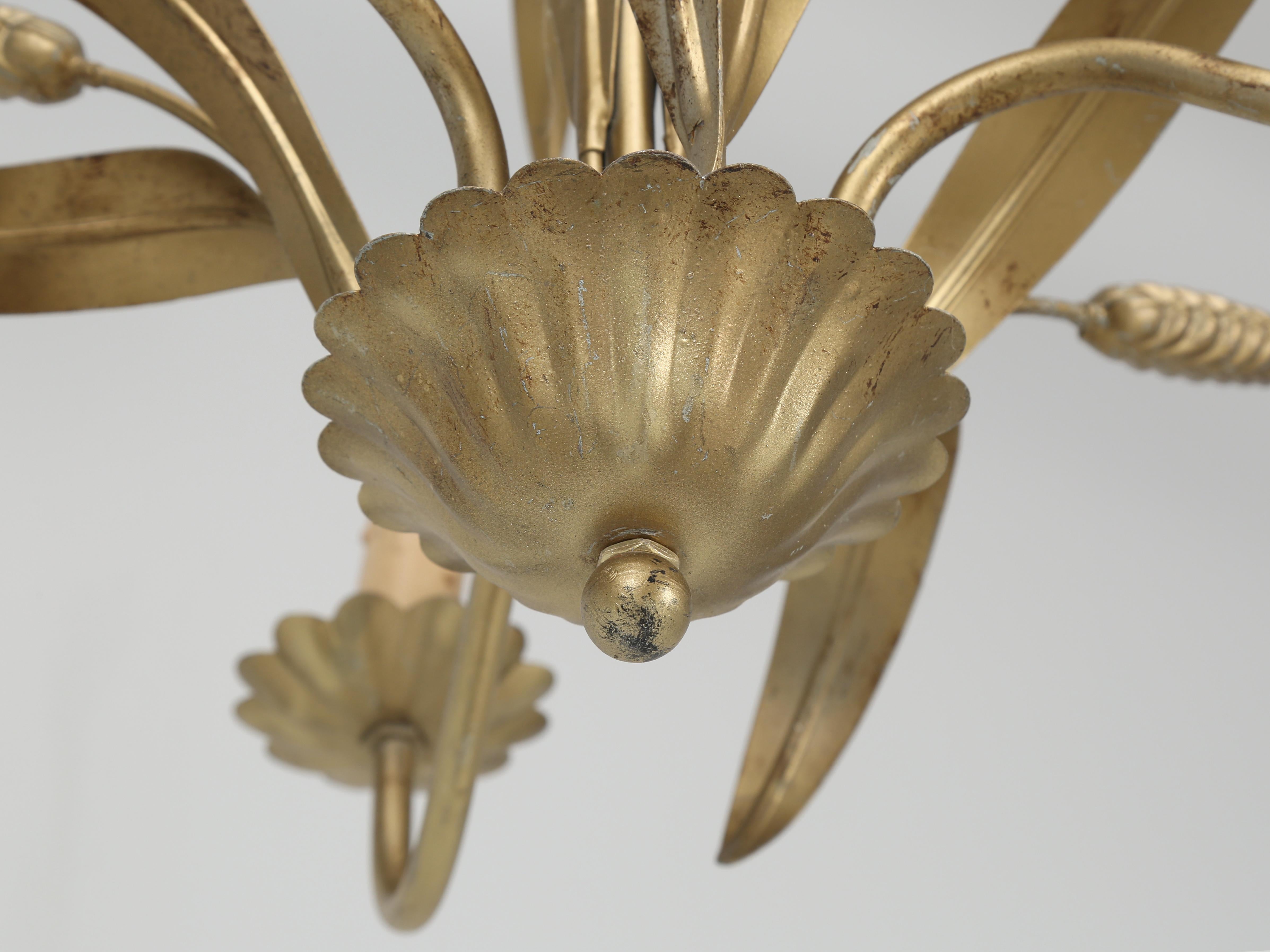 Pair of Italian Midcentury Coco Chanel Style Chandeliers C 1960s in Old Gilding For Sale 6