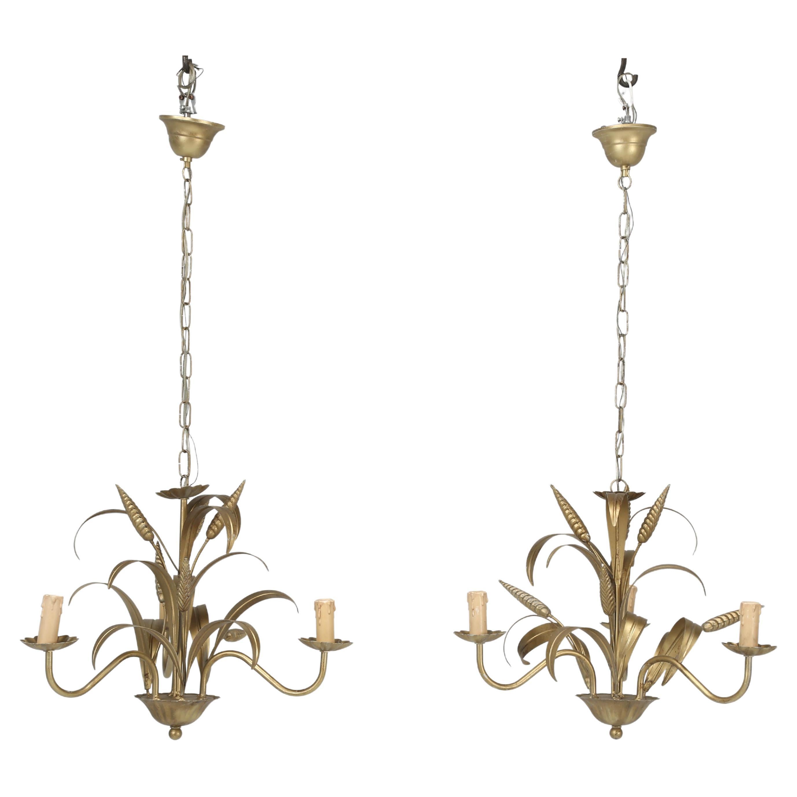 Pair of Italian Midcentury Coco Chanel Style Chandeliers C 1960s in Old Gilding For Sale