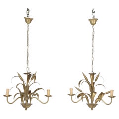 Pair of Italian Midcentury Coco Chanel Style Chandeliers C 1960s in Old Gilding
