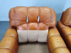 Pair of Italian Mid-Century Cognac Leather Lounge Armchairs, 1970s