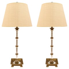 Pair of Italian Mid-Century Crystal Candle Stick Lamps