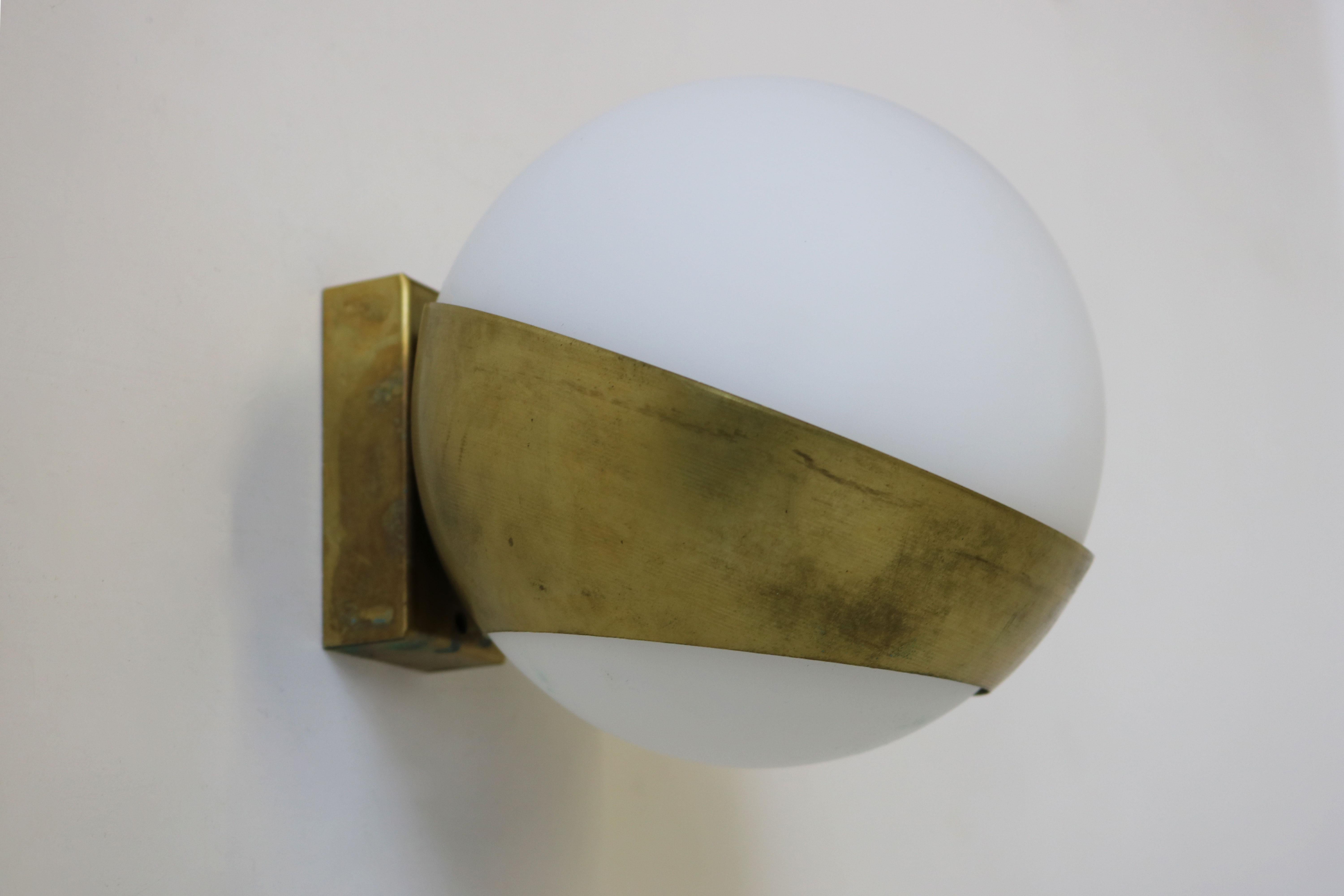 Pair of Italian Mid-Century Design Wall Lights 1950 Stilnovo Style Brass Opaline 6