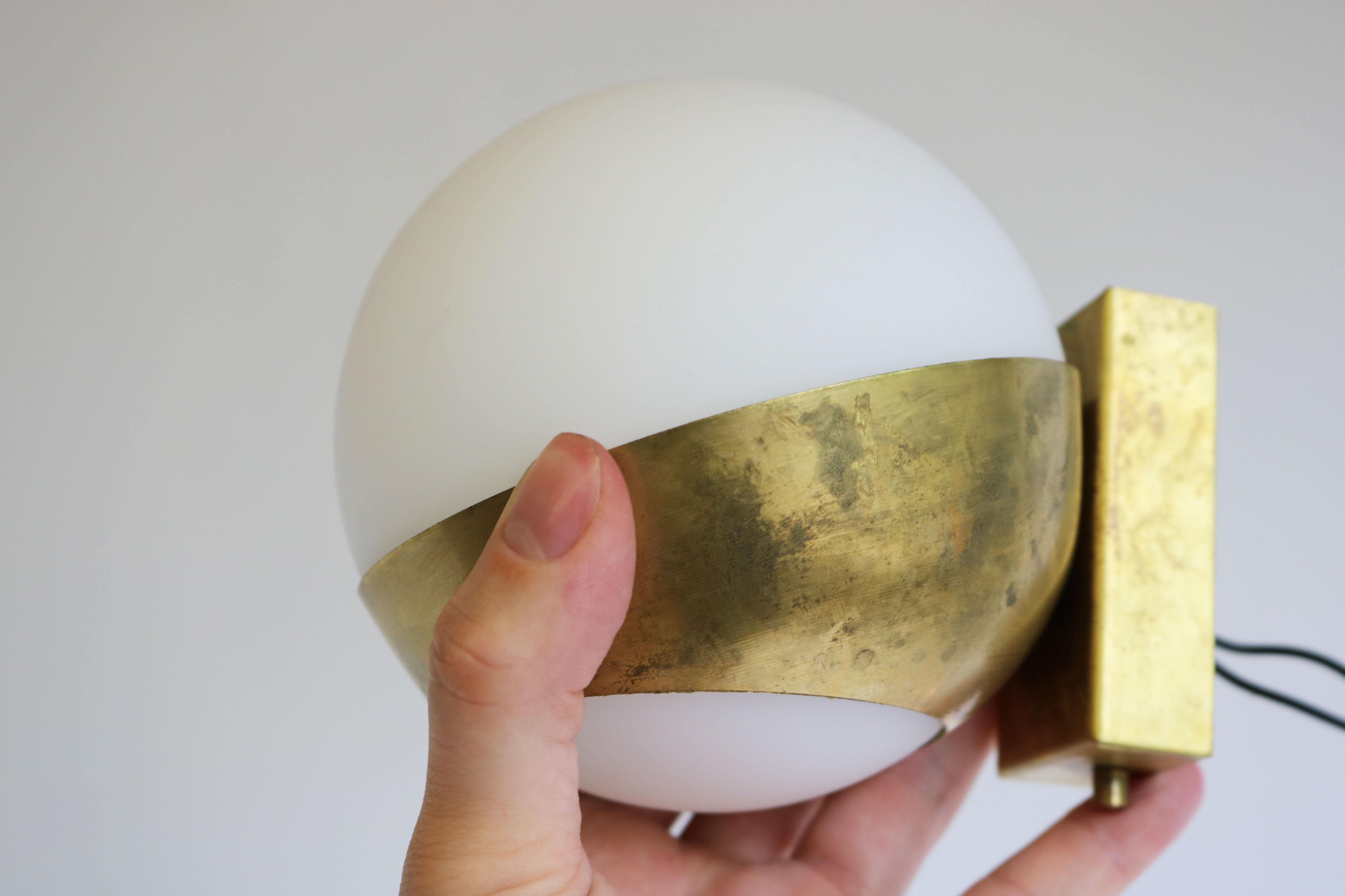 Pair of Italian Mid-Century Design Wall Lights 1950 Stilnovo Style Brass Opaline 4