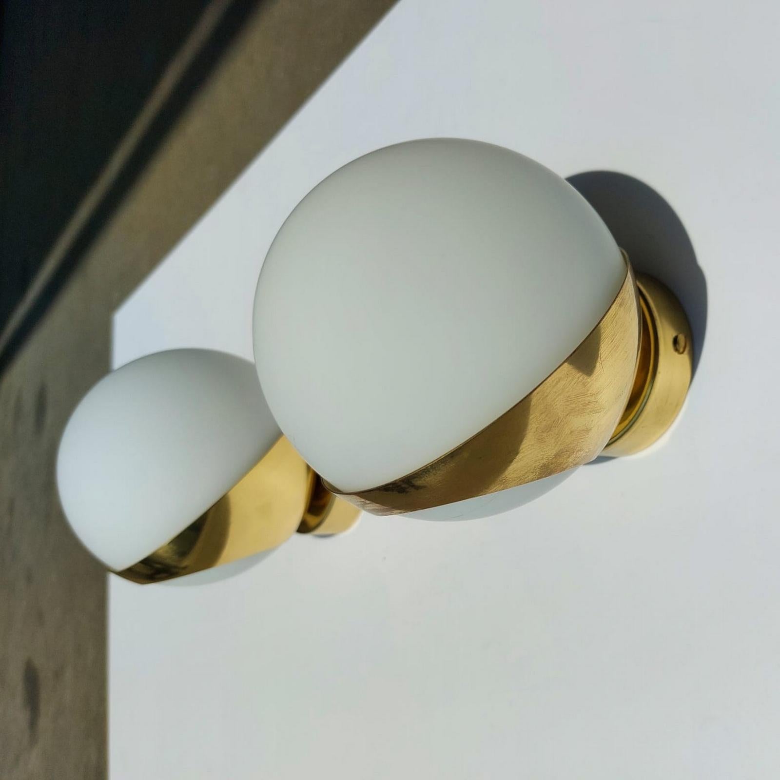 Mid-Century Modern Pair of Italian Mid-Century Design Wall Lights Stilnovo Style Brass Opaline For Sale