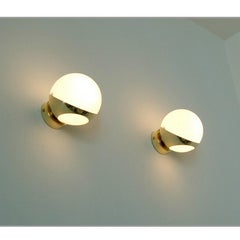 Pair of Italian Mid-Century Design Wall Lights Stilnovo Style Brass Opaline
