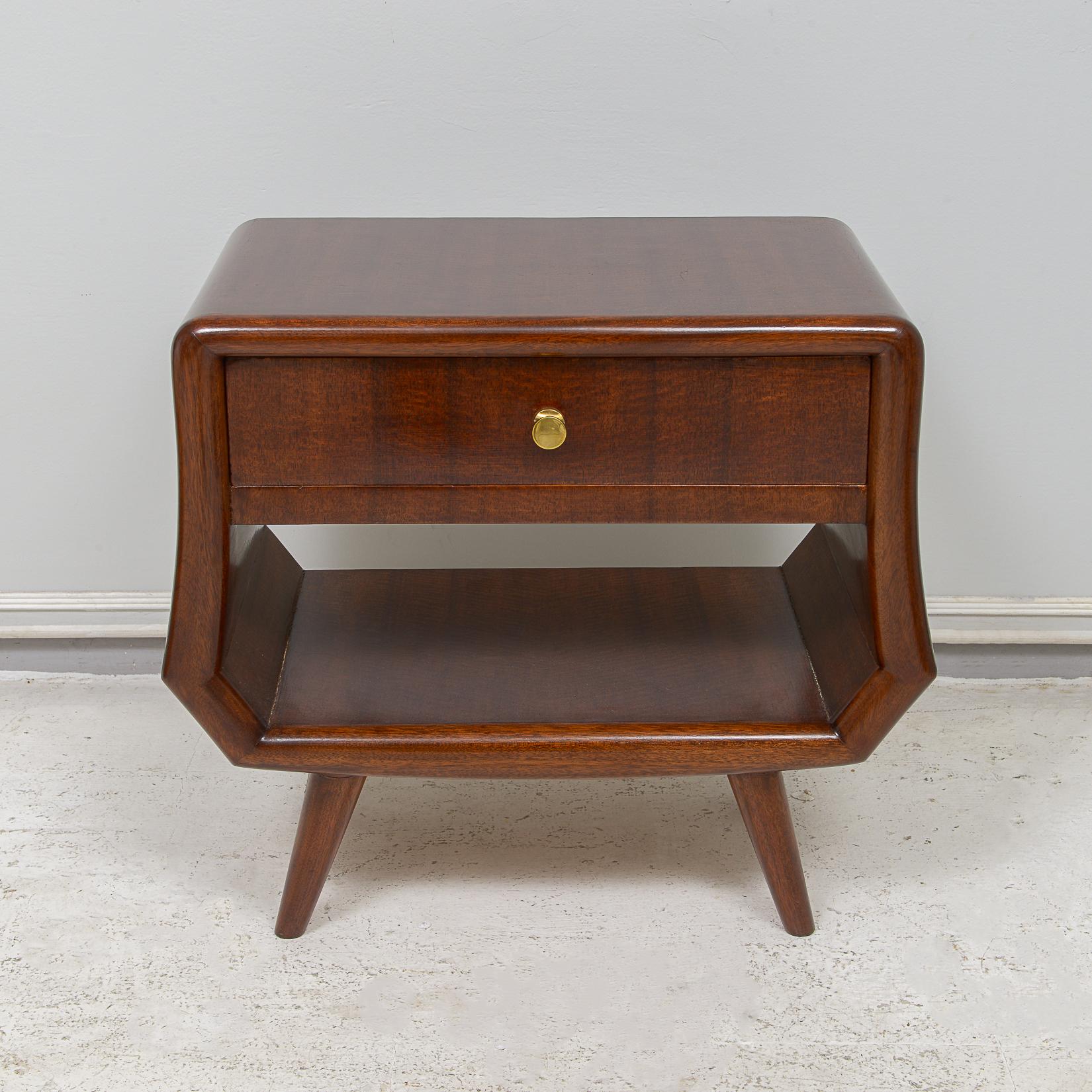 A Pair of Italian Mid-Century End Tables with Central Drawers