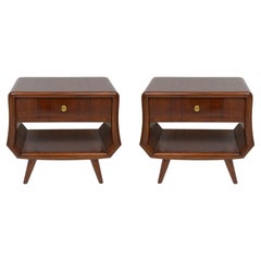 Pair of Italian Mid-Century End Tables with Central Drawers