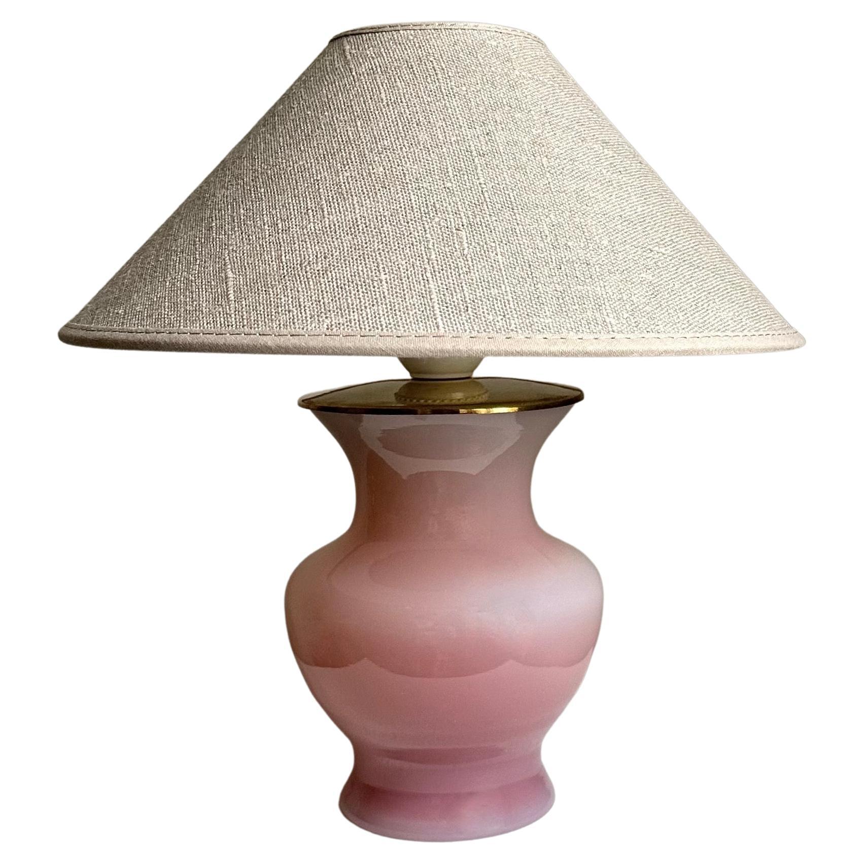 Pair of Italian Mid-Century Fratelli Ferro Pink Opaline Murano Glass Table Lamps