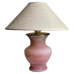 Vintage Pair of Italian Mid-Century Fratelli Ferro Pink Opaline Murano Glass Table Lamps