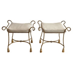 Pair of Italian Mid Century Gilt Meal Rope and Tassel Benches