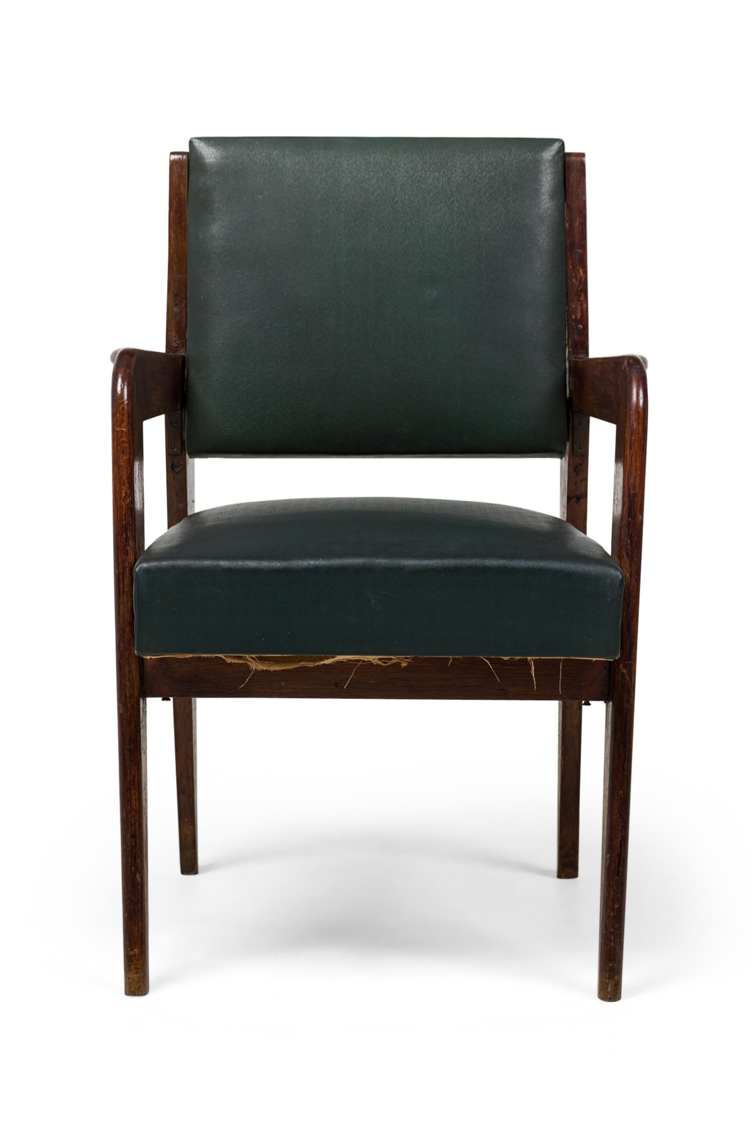 PAIR of Italian Mid-Century Walnut frame armchairs with black leather upholstered seat and back (GIO PONTI) (PRICED AS PAIR)