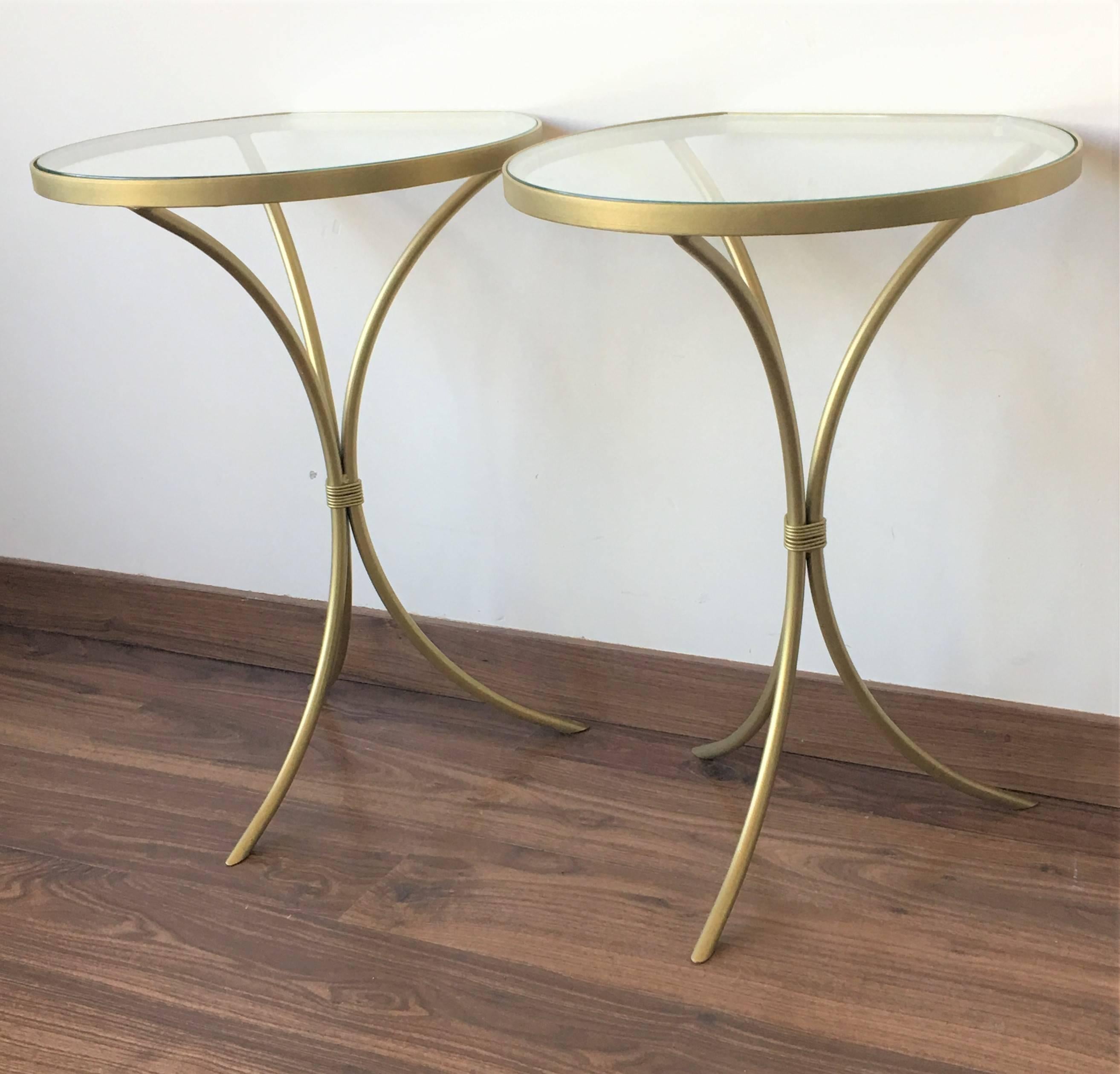 Pair of Italian Midcentury Glass and Brass Tripod Side, End or Nightstands 1