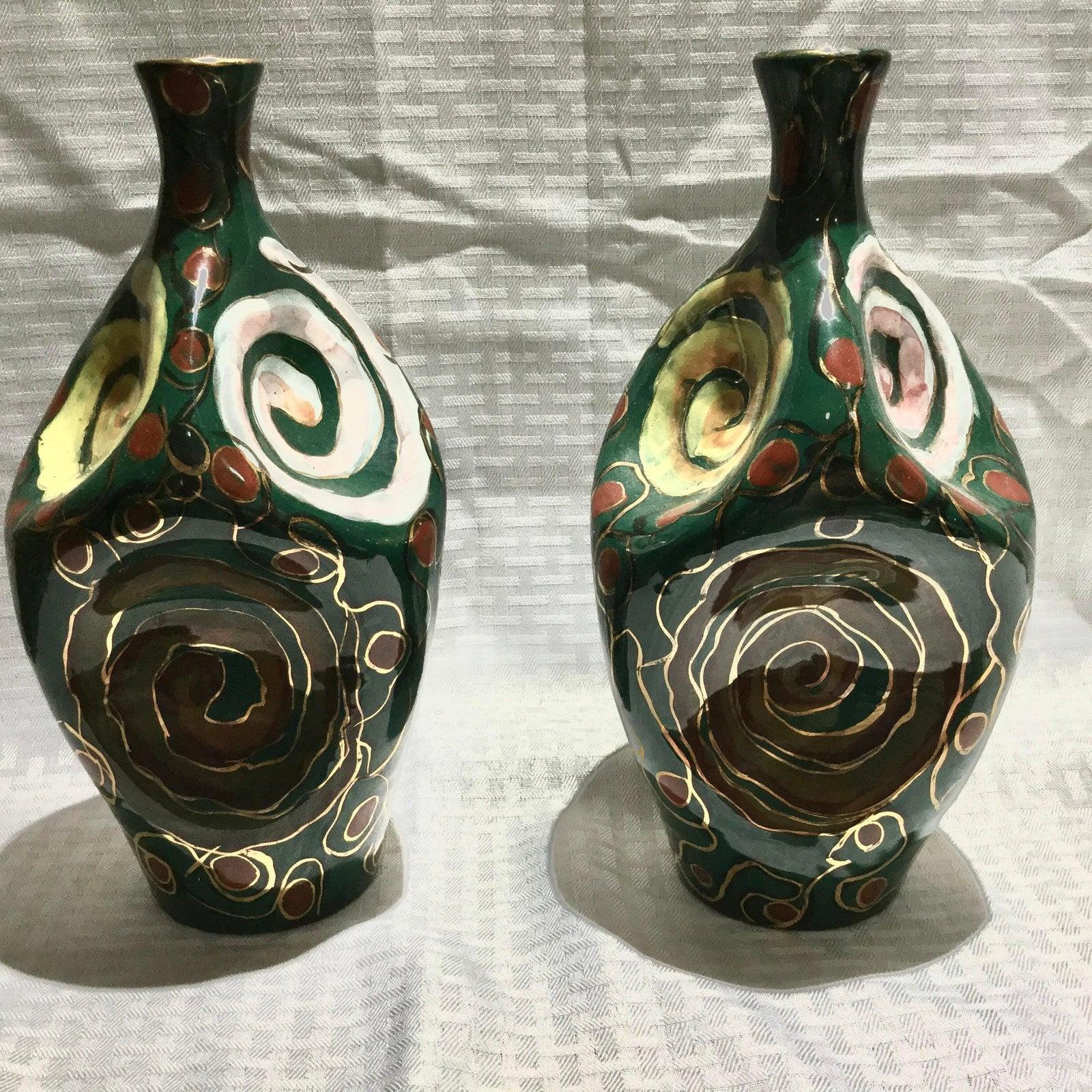 Mid-Century Modern Pair of Italian Midcentury Glazed Terracotta Vases