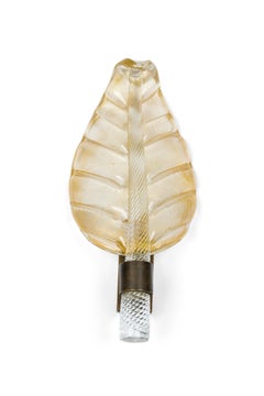 Pair of Italian Mid-Century Murano Glass Leaf Wall Sconces