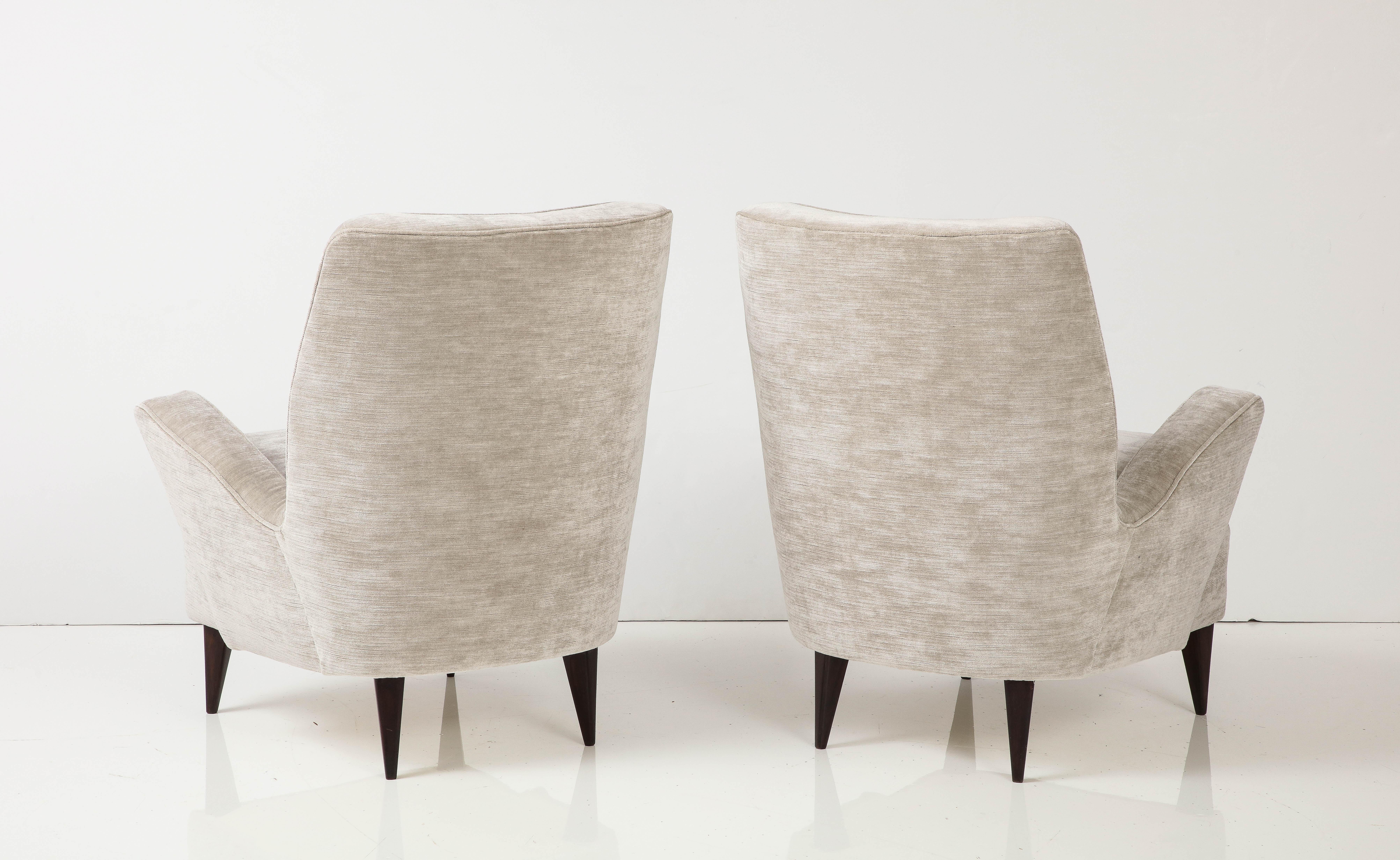 Pair of Italian Midcentury Greige Strie Velvet Upholstered Lounge Chairs 4