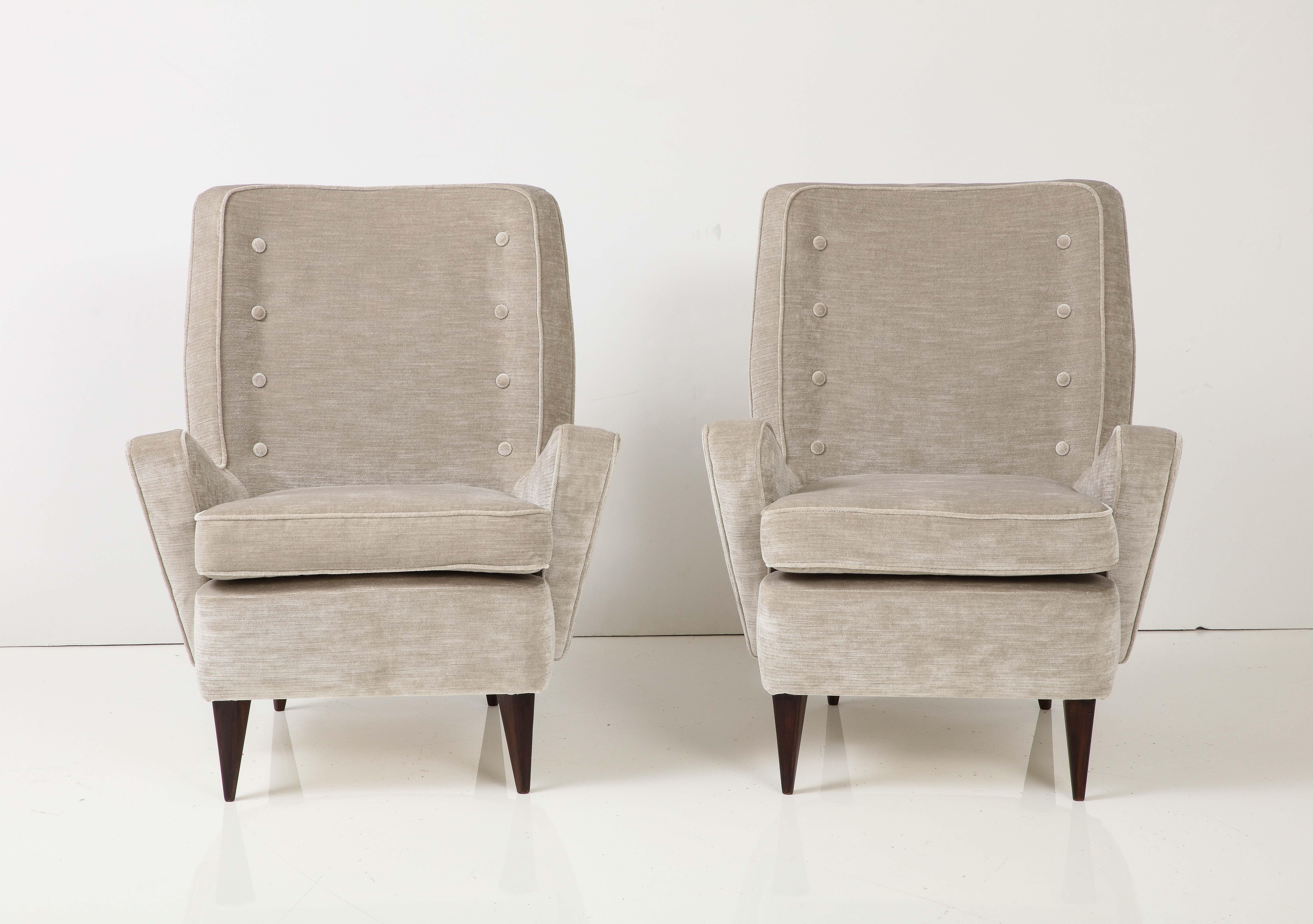 Pair of Italian Midcentury Greige Strie Velvet Upholstered Lounge Chairs 1