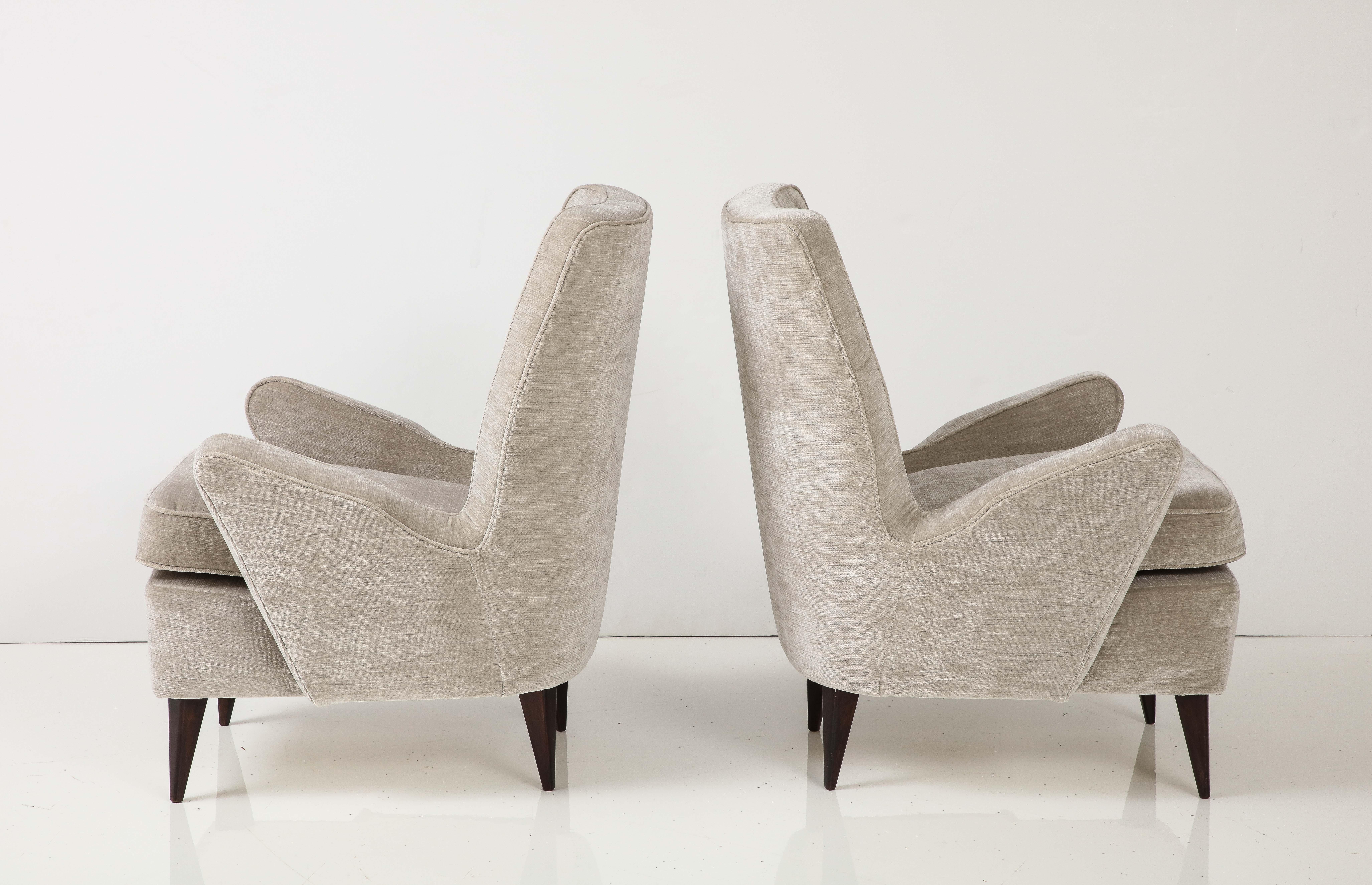 Pair of Italian Midcentury Greige Strie Velvet Upholstered Lounge Chairs 3