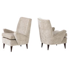 Pair of Italian Midcentury Greige Strie Velvet Upholstered Lounge Chairs