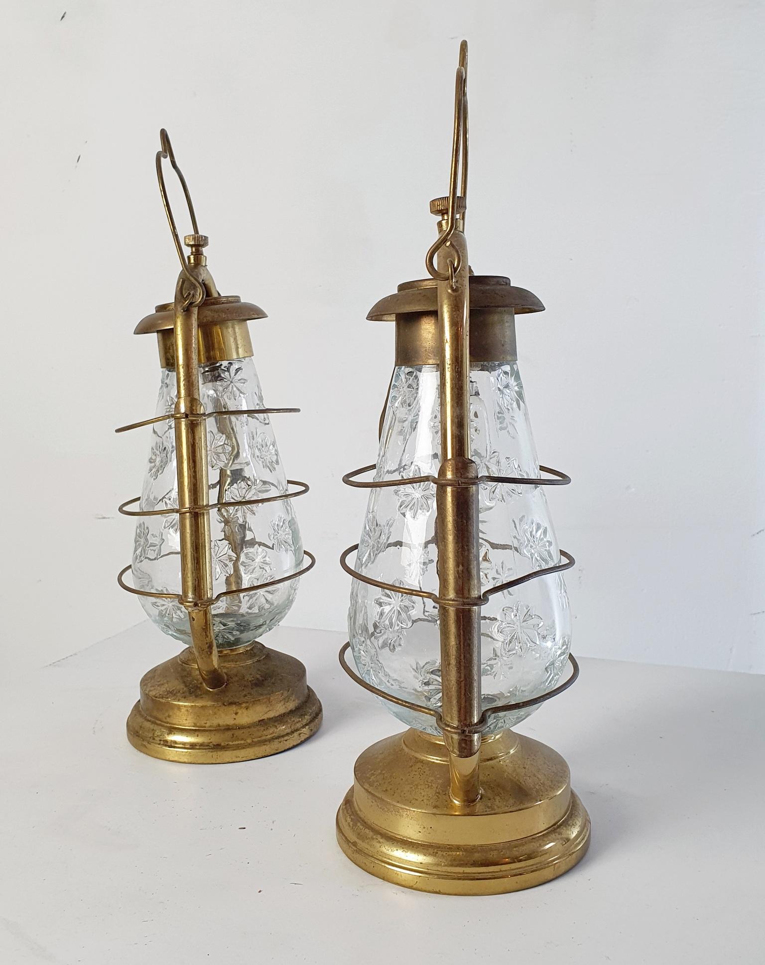Mid-Century Modern Pair of Electric Mid-Century Hurricane Lanterns For Sale