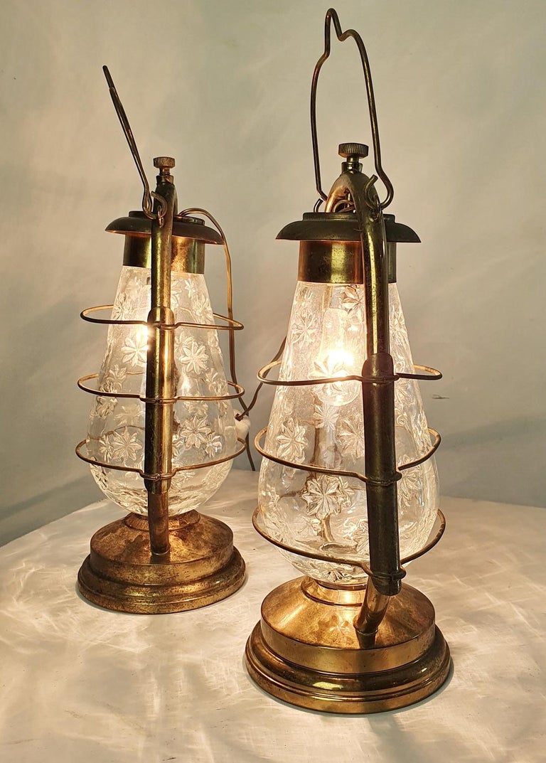 Pair of Electric MidCentury Hurricane Lanterns For Sale at 1stDibs