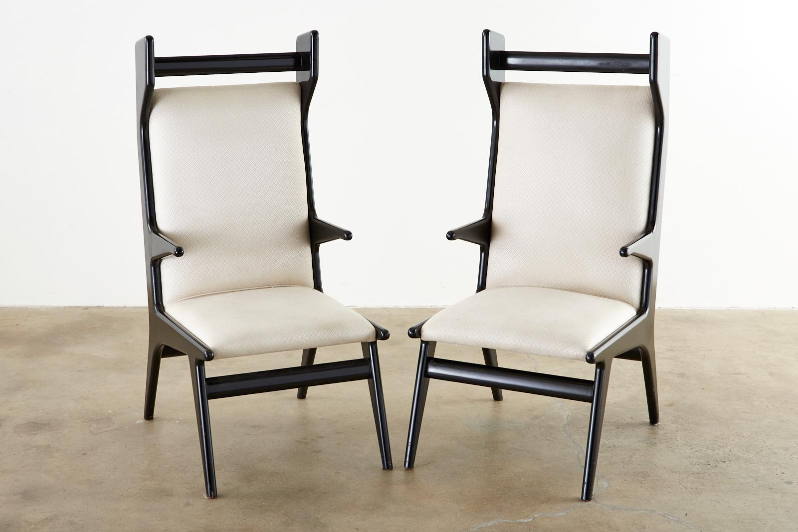 Pair of Italian Ico Parisi Style Midcentury Lacquered Wing Chairs In Good Condition In Rio Vista, CA