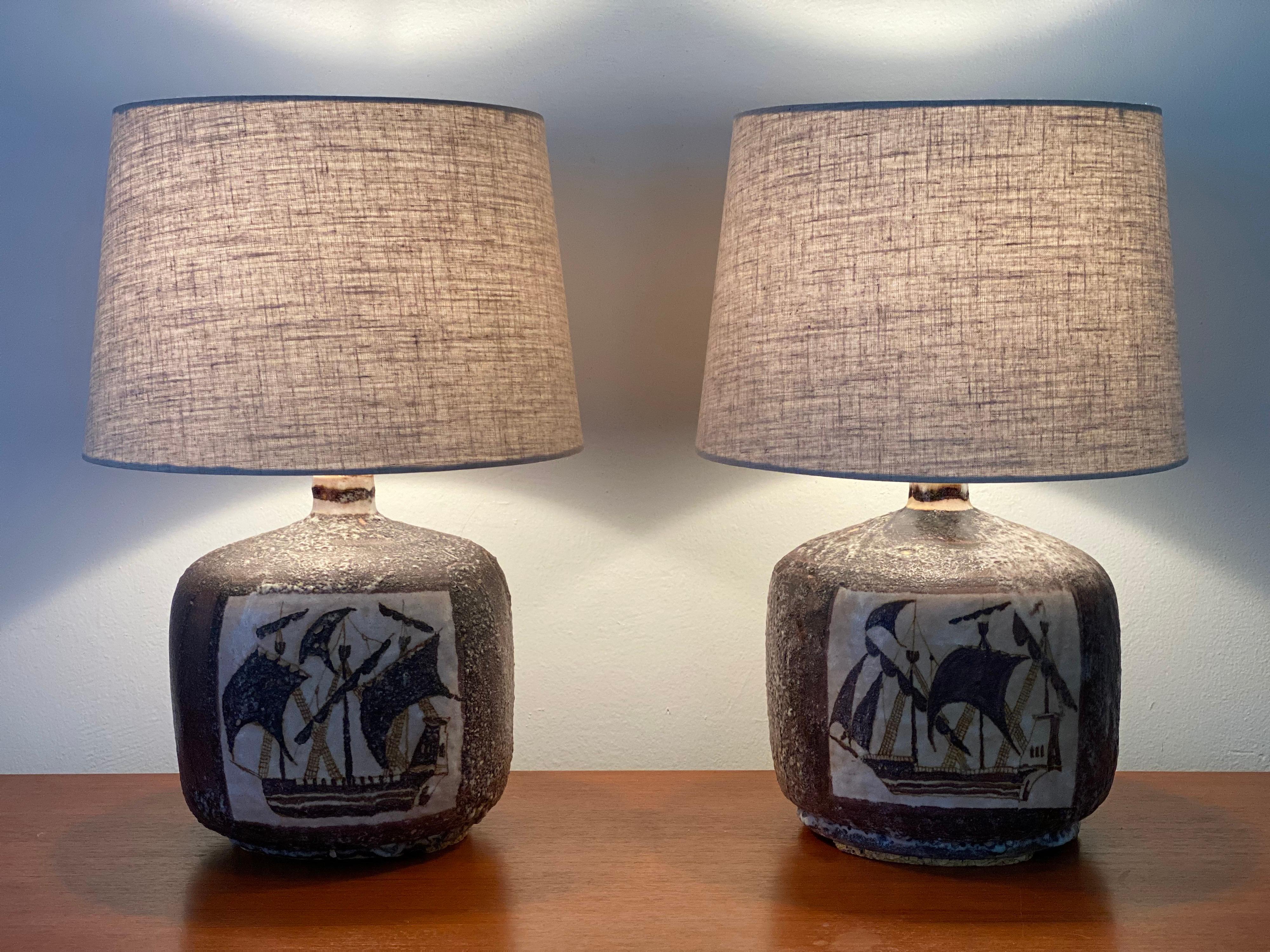 Pair of Italian Mid-Century Lamps by Guido Gambone For Sale 4