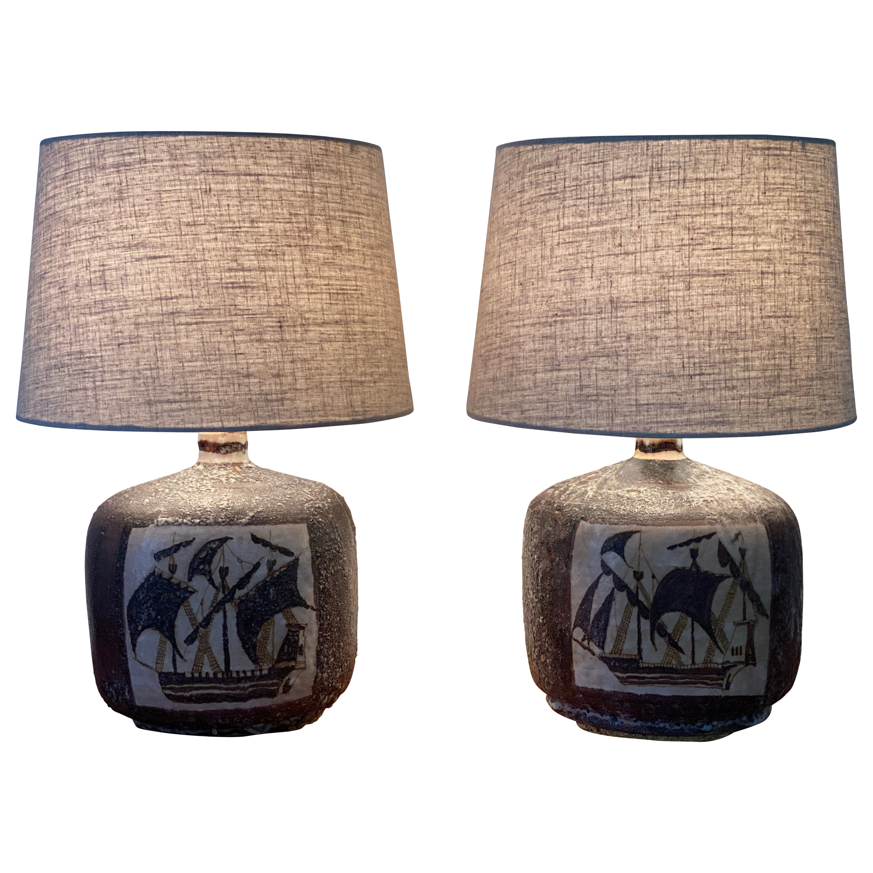 Pair of Italian Mid-Century Lamps by Guido Gambone