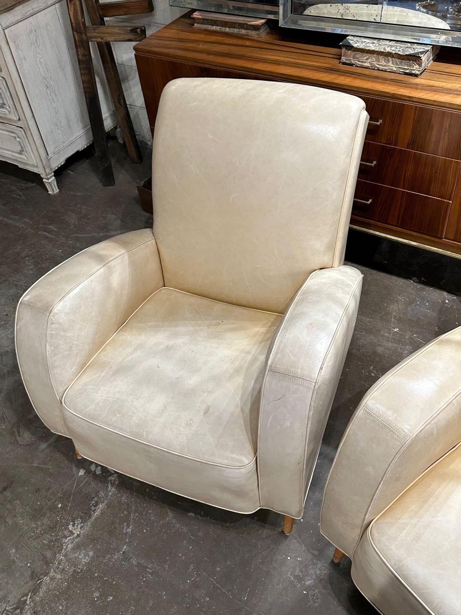 Pair of Italian Midcentury Leather Club Chairs 1