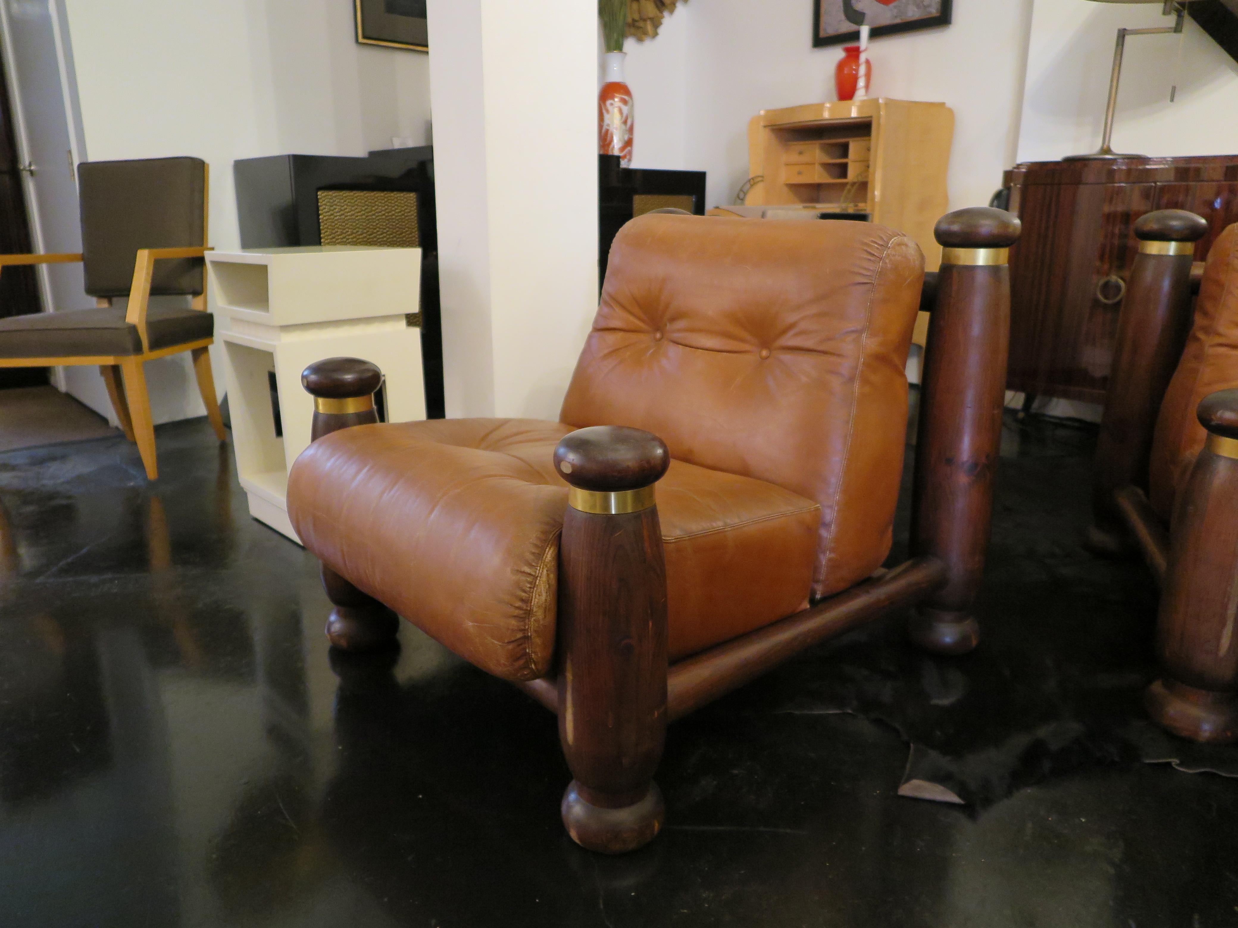 Mid-20th Century Pair of Italian Mid-Century Leather Slipper Chairs For Sale