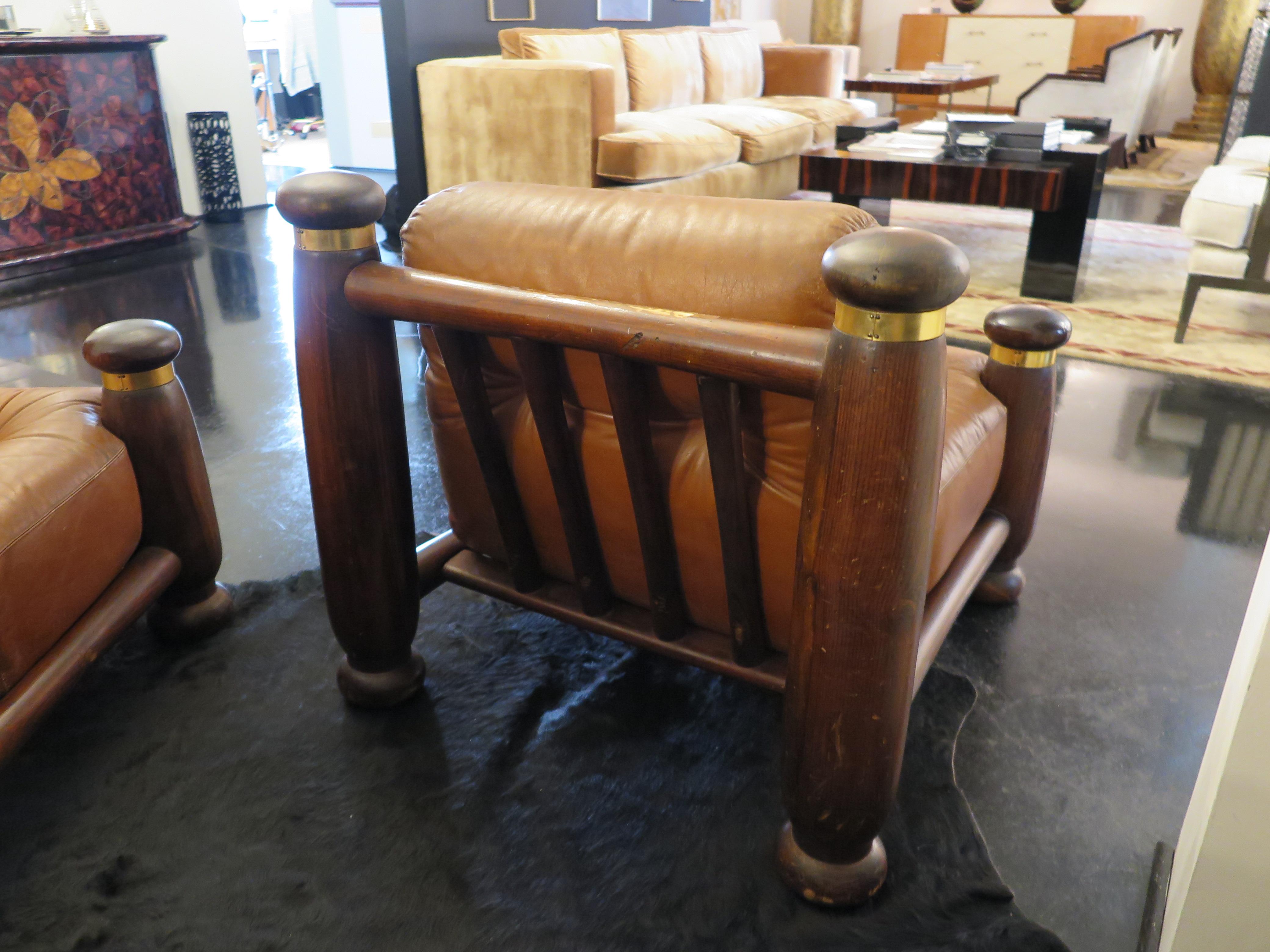 Paar italienische Sessel ohne Armlehne aus Leder aus der Mitte des Jahrhunderts im Angebot 1