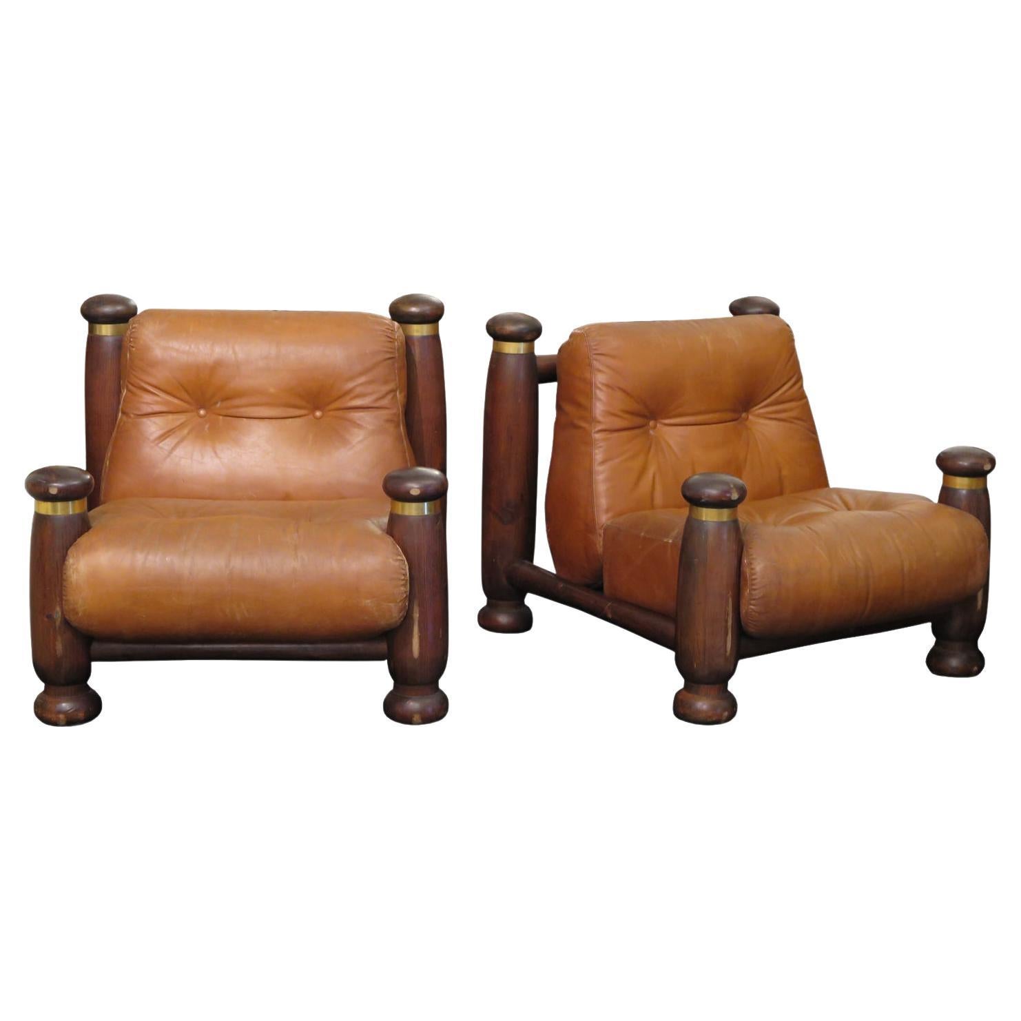 Pair of Italian Mid-Century Leather Slipper Chairs For Sale