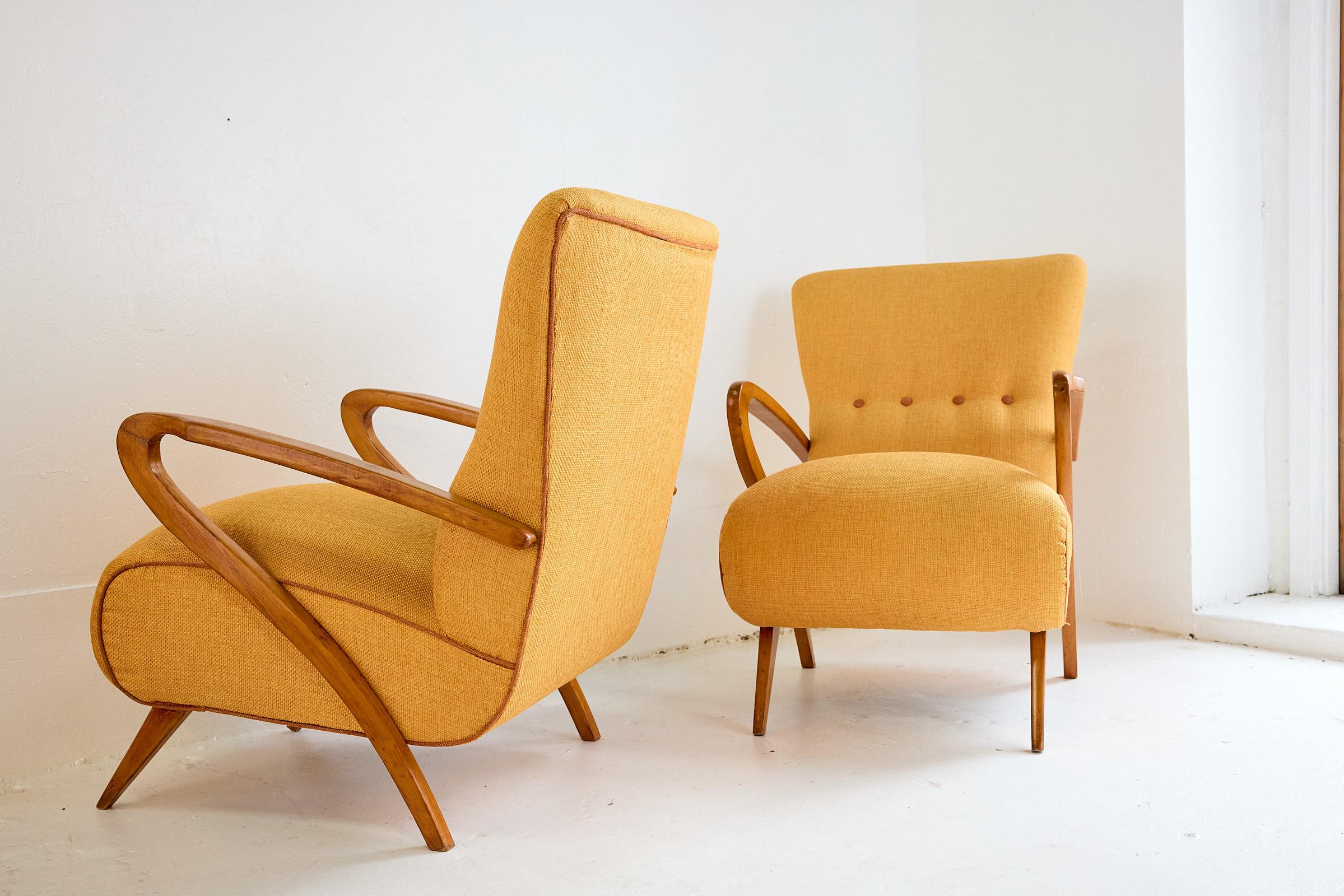 Mid-20th Century Pair of Italian Mid Century Lounge Chairs by Guglielmo Ulrich For Sale