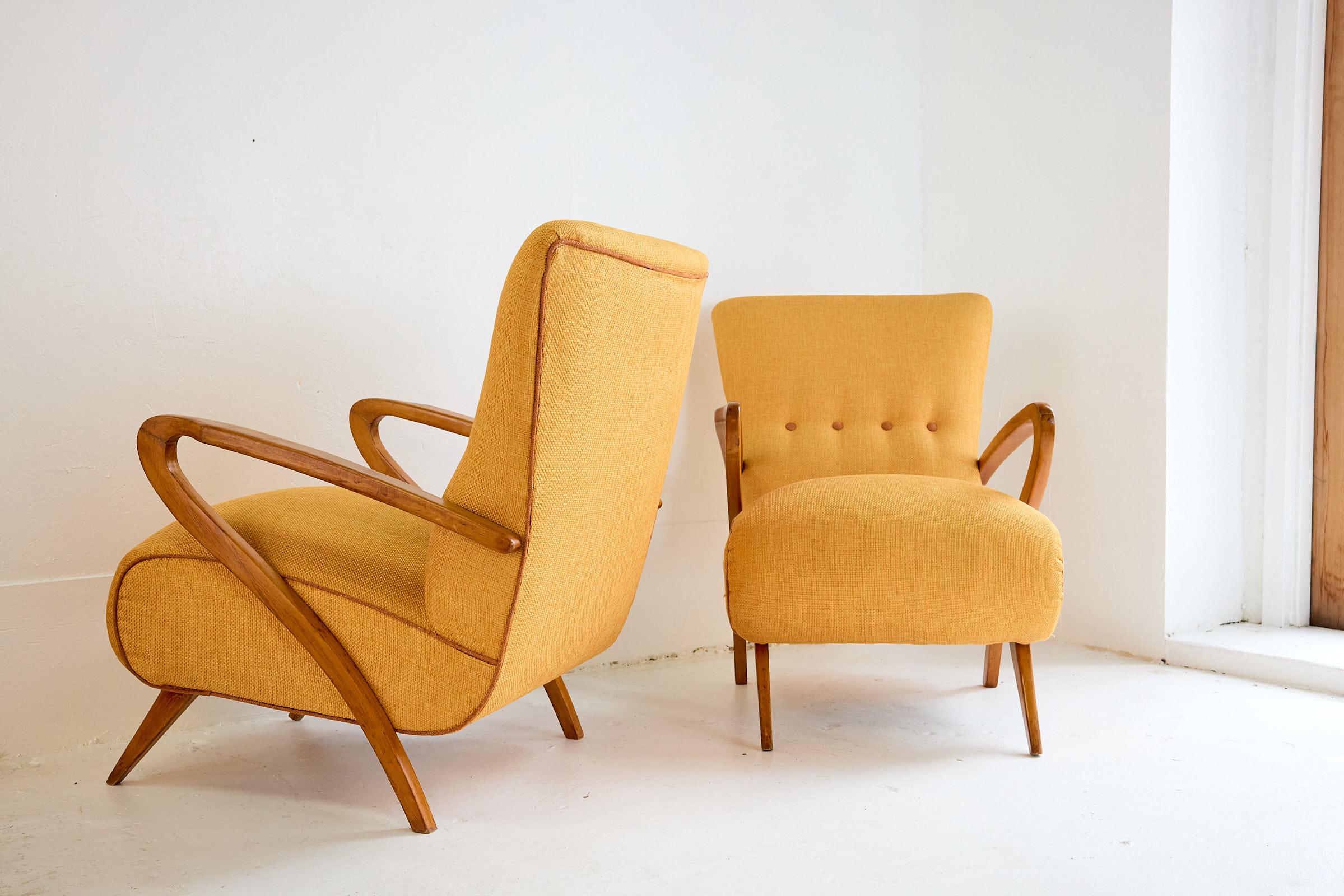 Upholstery Pair of Italian Mid Century Lounge Chairs by Guglielmo Ulrich For Sale