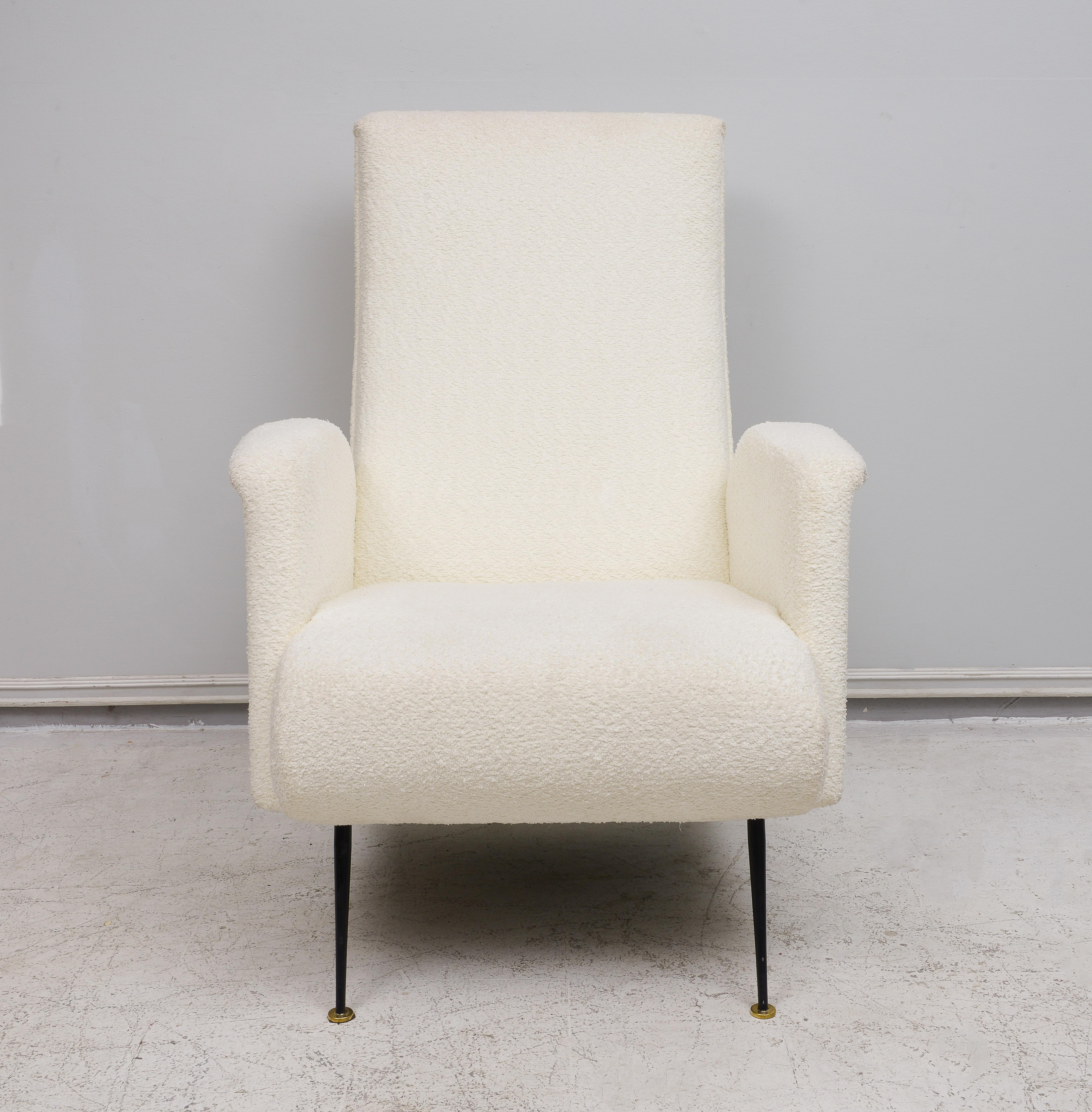 Mid-20th Century Pair of Italian Mid-century Lounge Chairs Upholstered in Bouclé Fabric For Sale