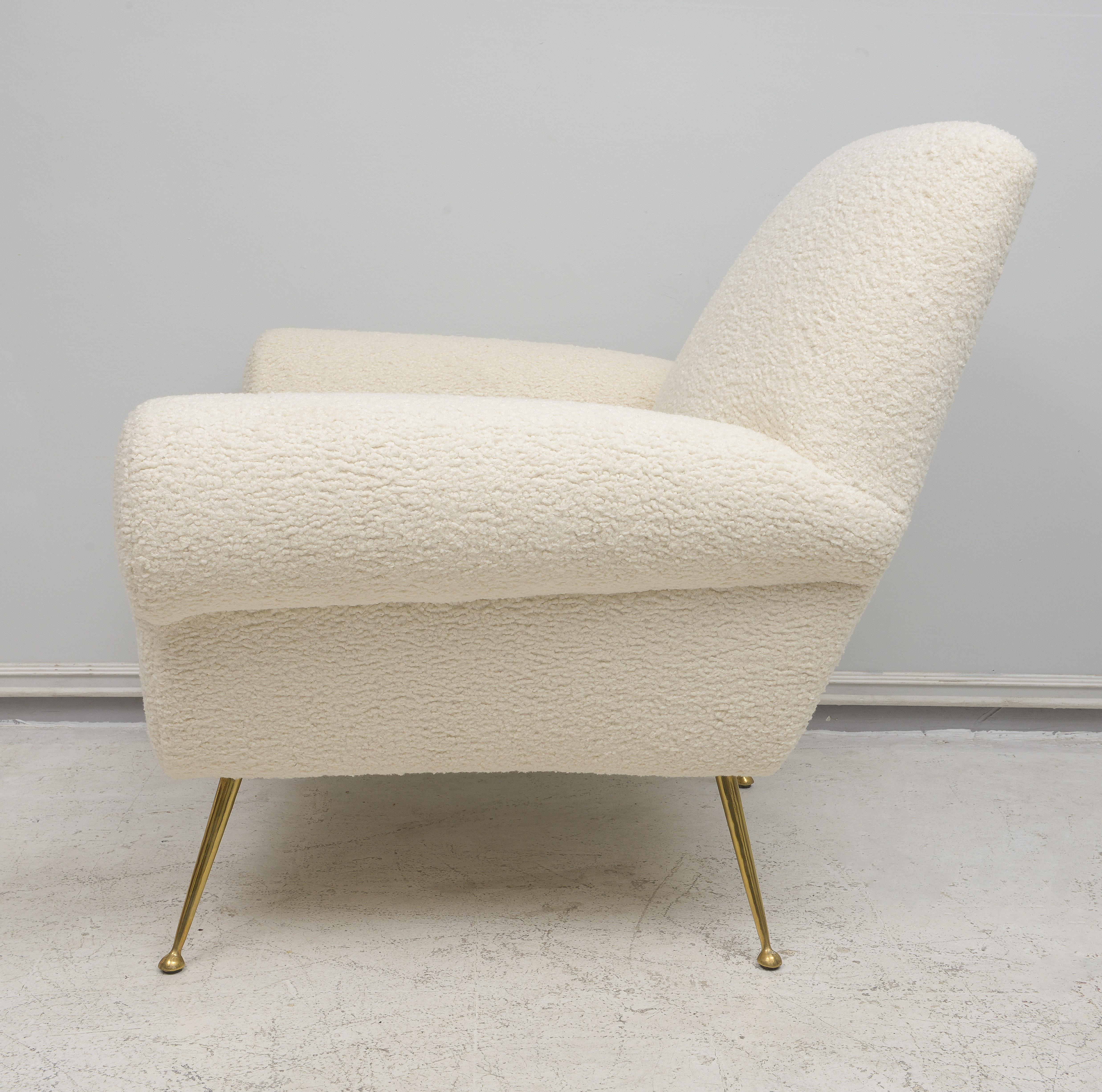 Pair of Italian-Mid-Century Lounge Chairs Upholstered in Boucle In Good Condition For Sale In New York, NY