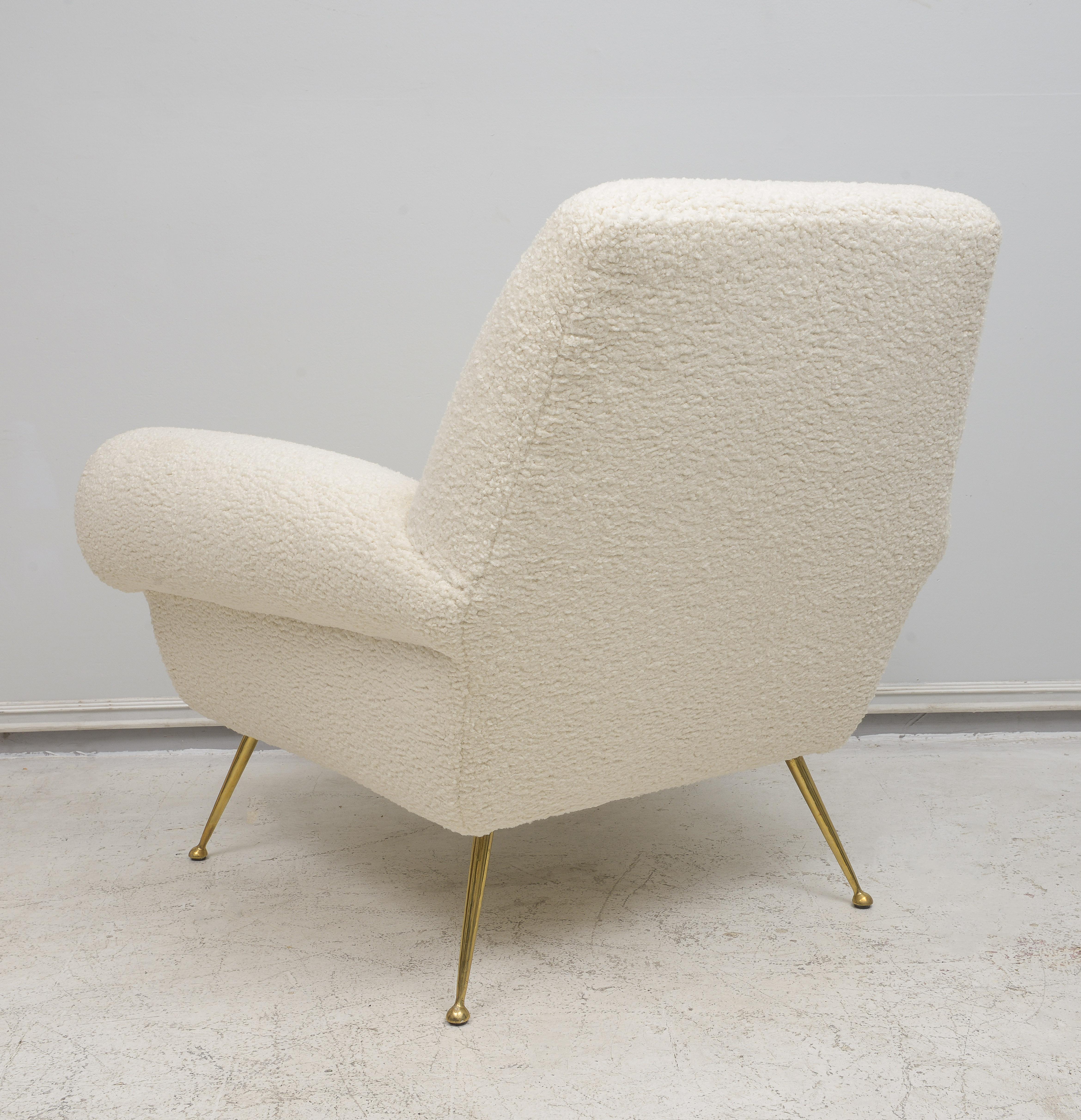 20th Century Pair of Italian-Mid-Century Lounge Chairs Upholstered in Boucle For Sale