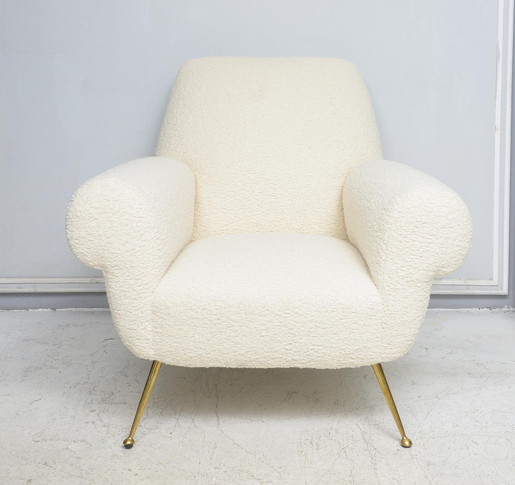 Mid-Century Modern Pair of Italian-Mid-Century Lounge Chairs Upholstered in Boucle For Sale