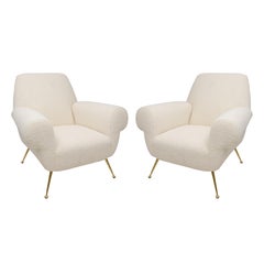 Pair of Italian-Mid-Century Lounge Chairs Upholstered in Boucle