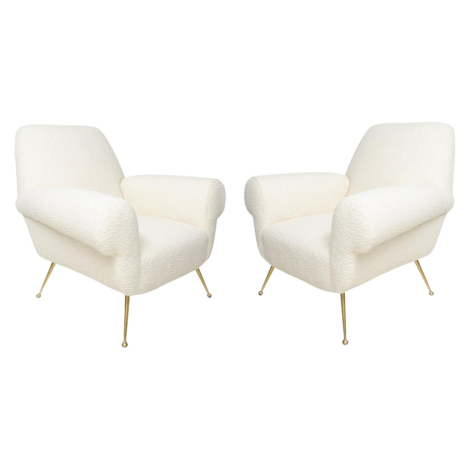 Paire de chaises longues italiennes du milieu du siècle tapissées de bouclette