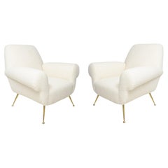 Pair of Italian-Mid-Century Lounge Chairs Upholstered in Boucle