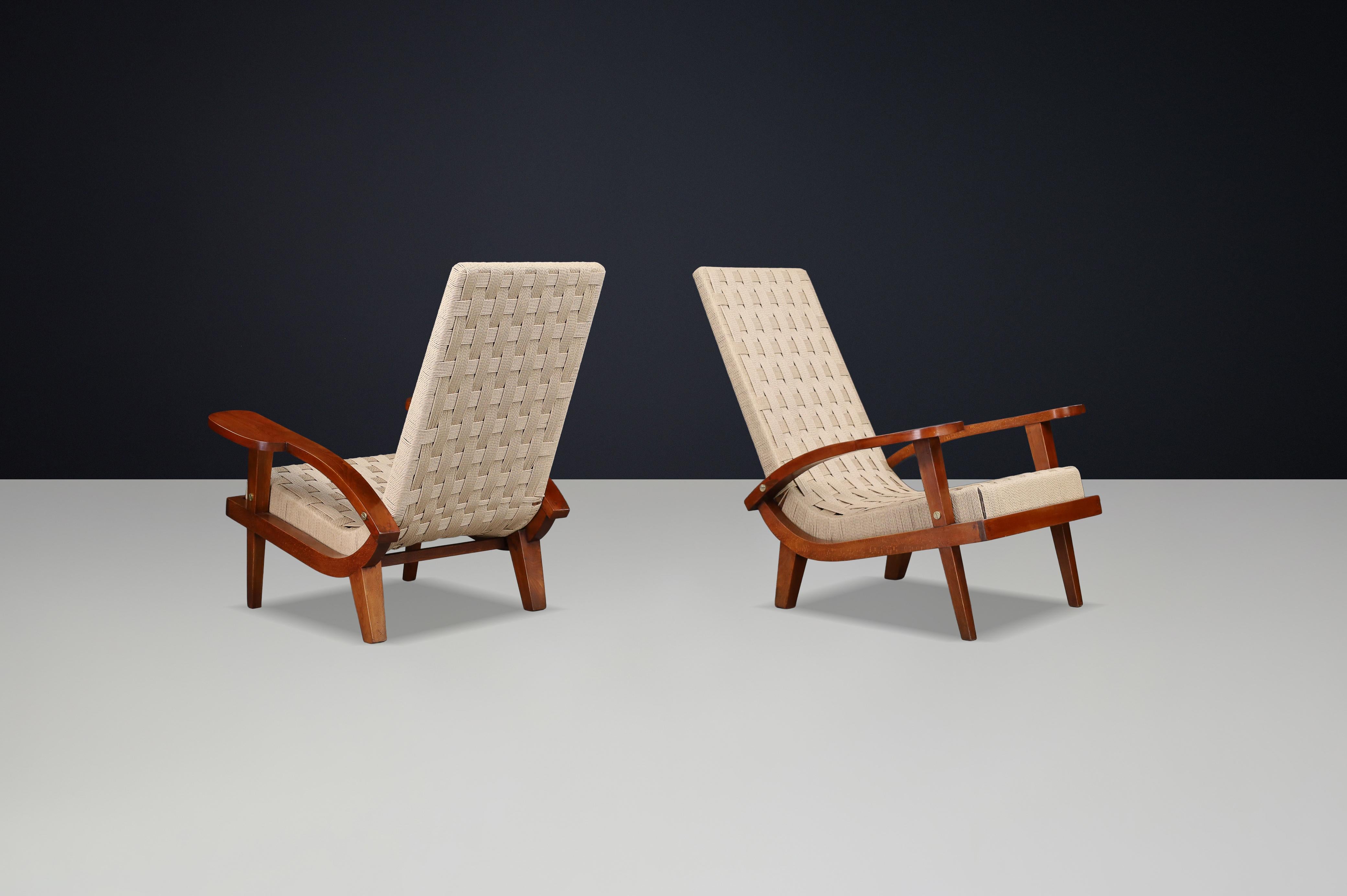 Pair of Italian Mid-Century Lounge Chairs with Webbing, Italy, 1940s en vente 3