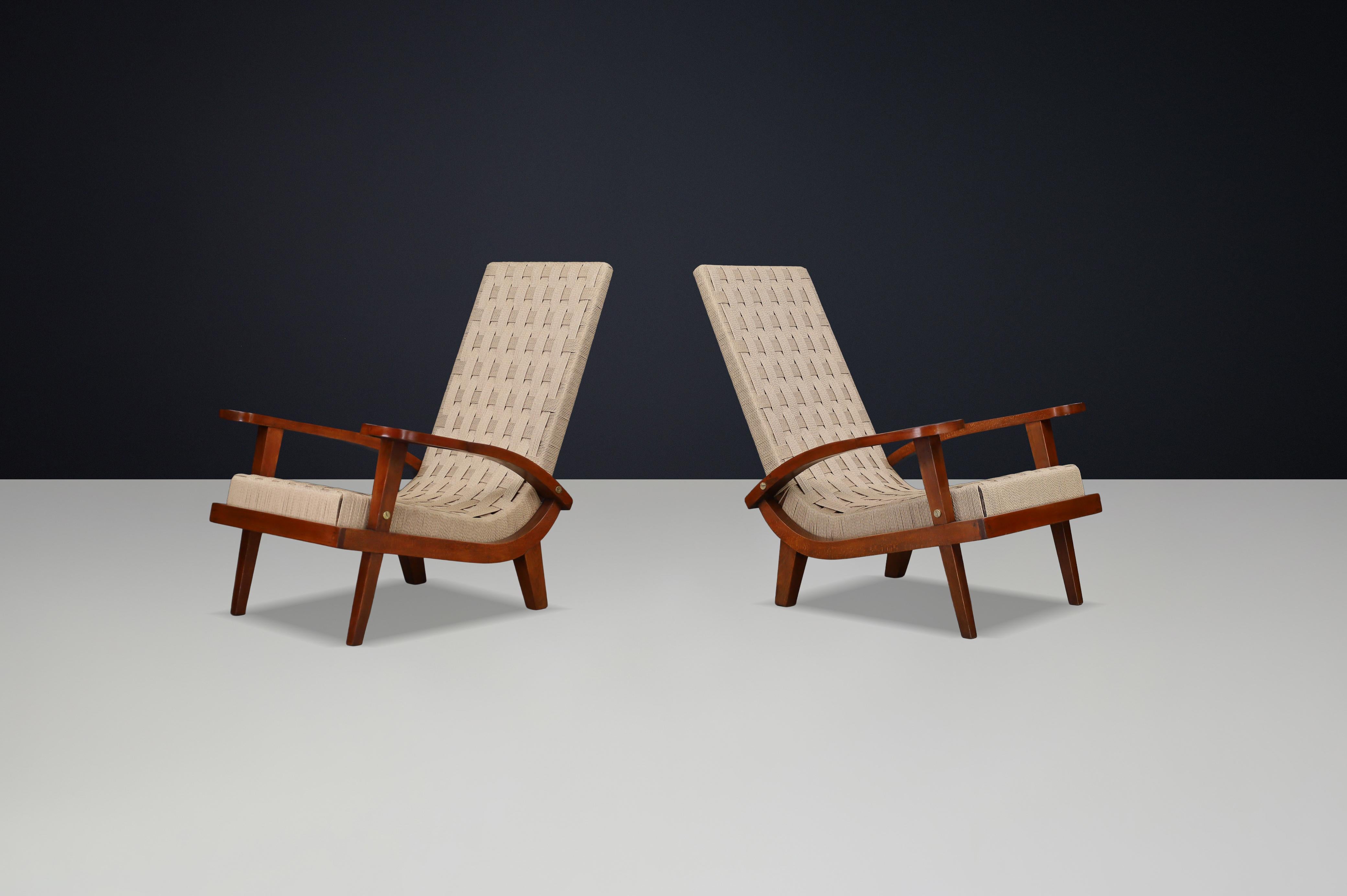 Mid-Century Modern Pair of Italian Mid-Century Lounge Chairs with Webbing, Italy, 1940s en vente