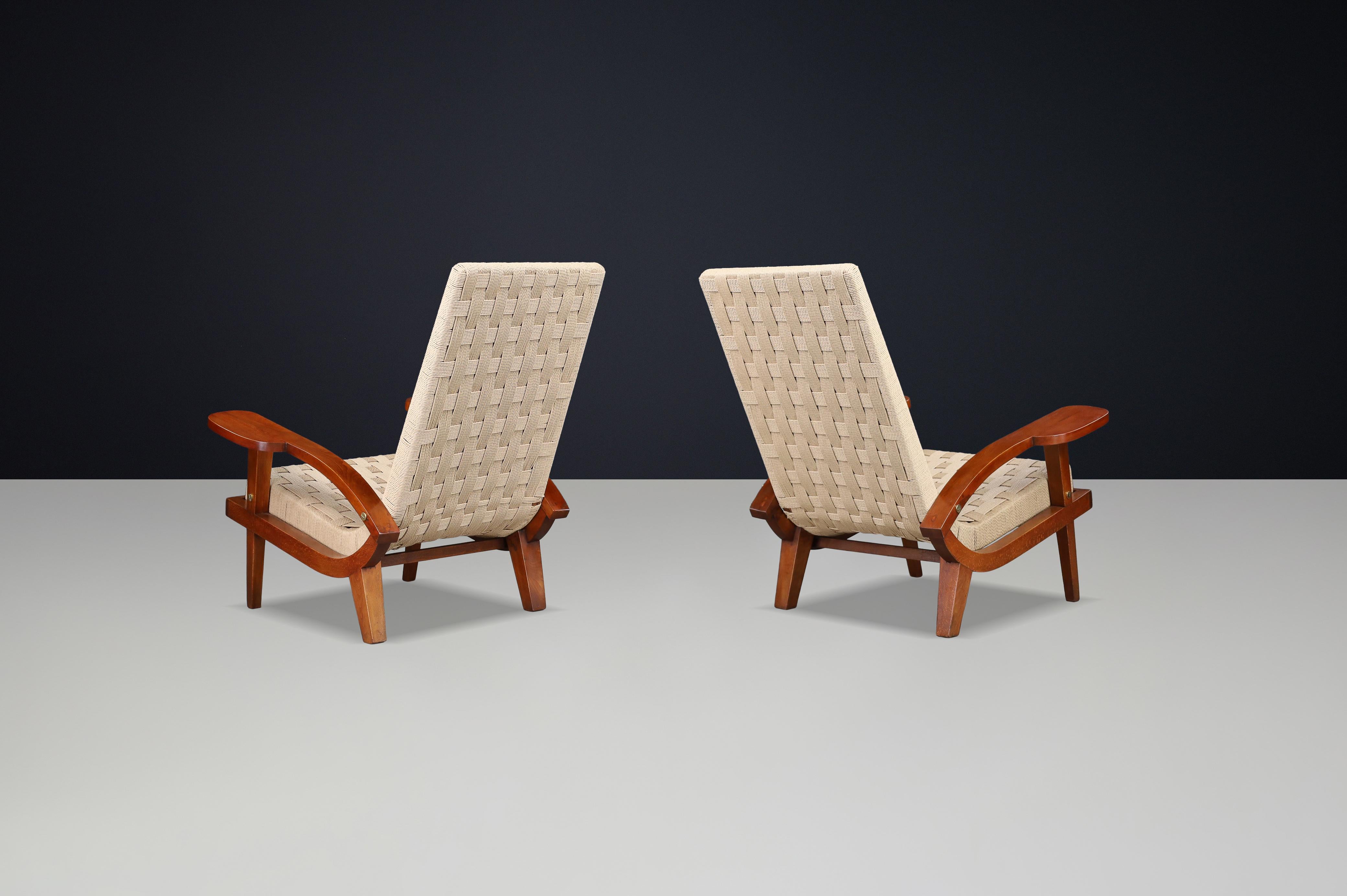 Pair of Italian Mid-Century Lounge Chairs with Webbing, Italy, 1940s Bon état - En vente à Almelo, NL