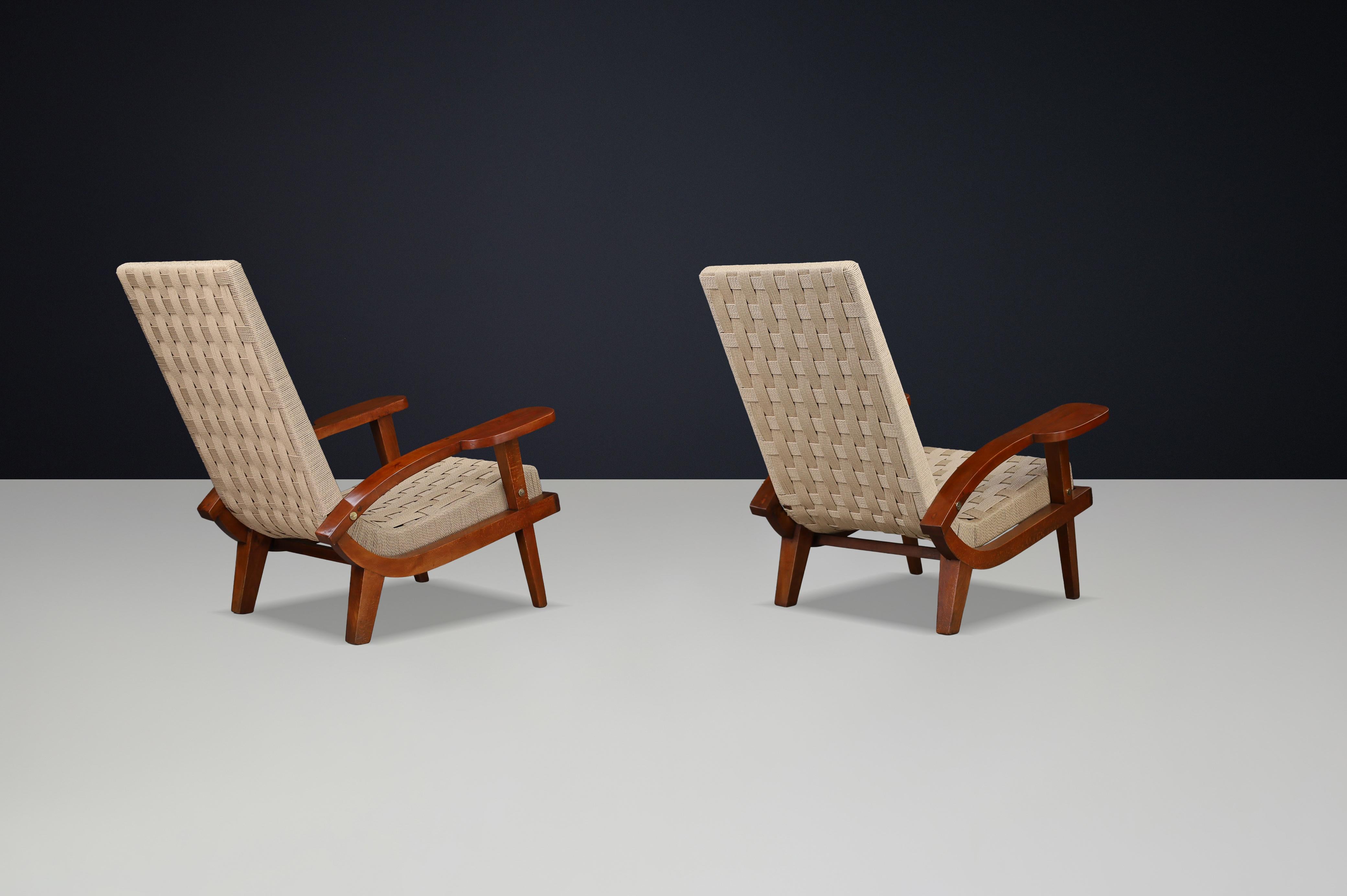 Pair of Italian Mid-Century Lounge Chairs with Webbing, Italy, 1940s en vente 1